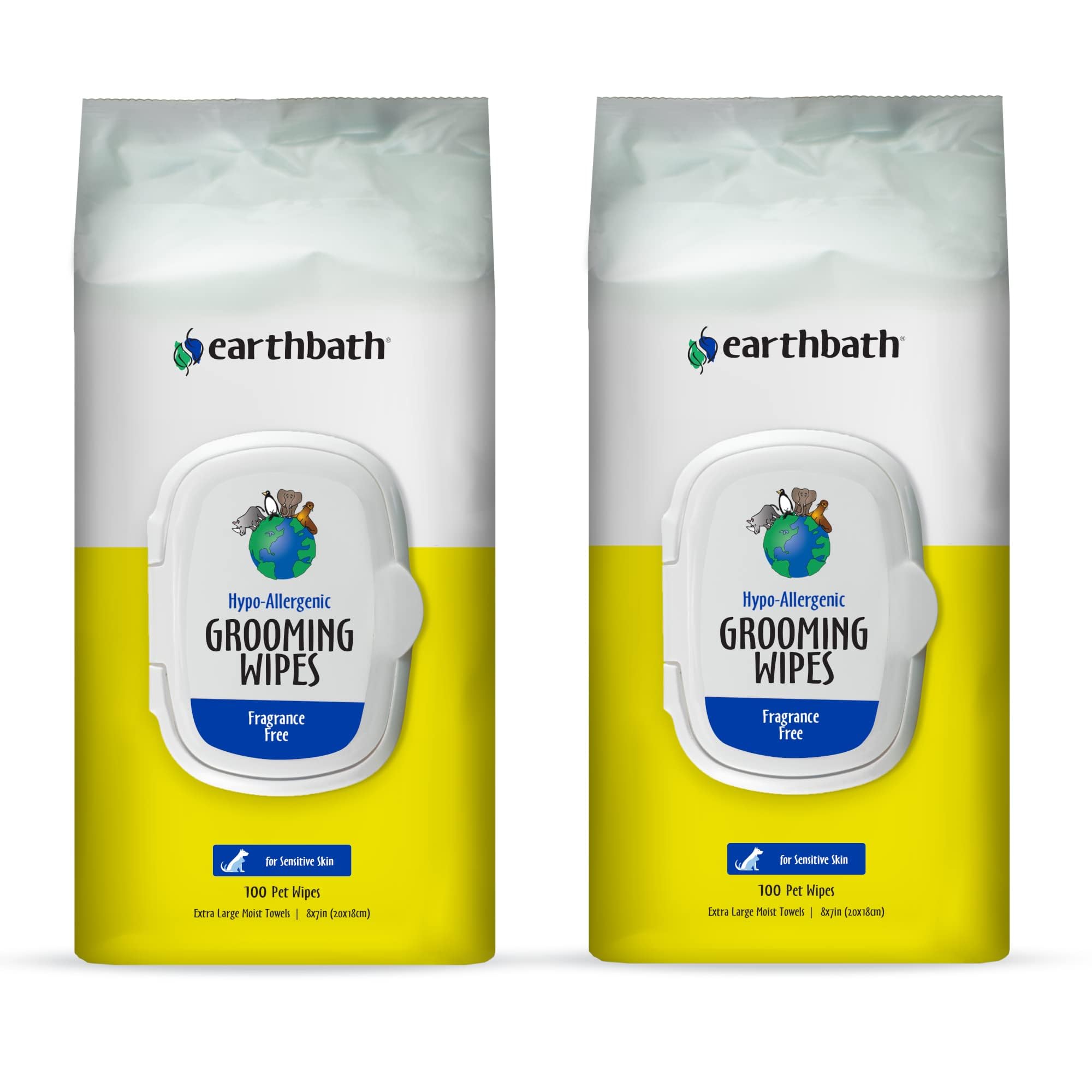 earthbath, Hypo-Allergenic Grooming Wipes - Fragrance Free Dog Wipes for Paws and Butt, Best Pet Wipes for Dogs with Sensitive S