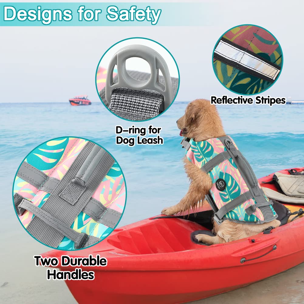 EMUST Life Jackets for Dogs, Adjustable Small/Medium/Large Dog Swim Vest for Water Safety Pet Life Vest with Rescue Handle Safet