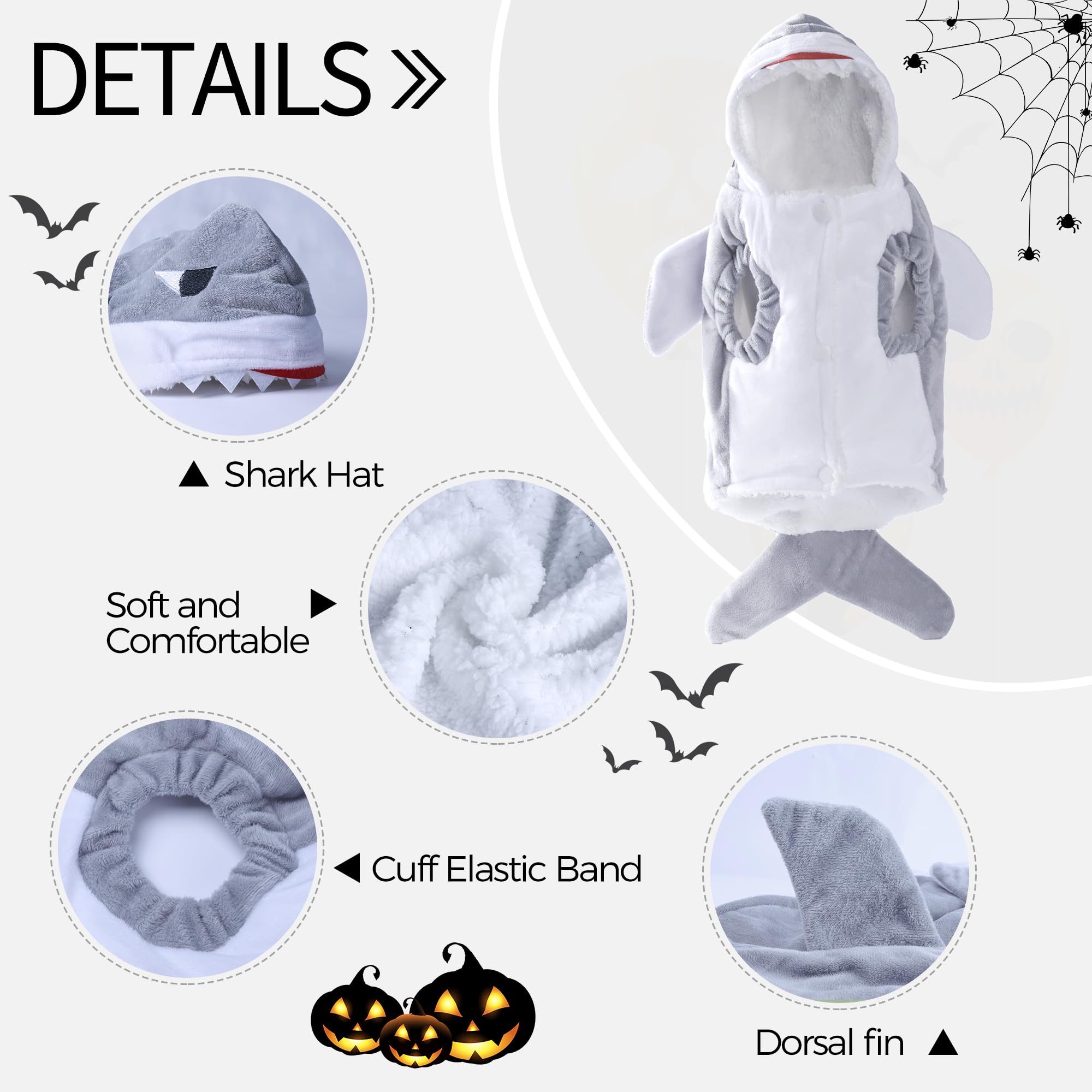 Nacoco Halloween Pet Shark Costume - Dog Cute Clothes Hoodie Cat Warm Outfit Coat Apparel For Small Medium Large Dogs And Cats (Grey, S)
