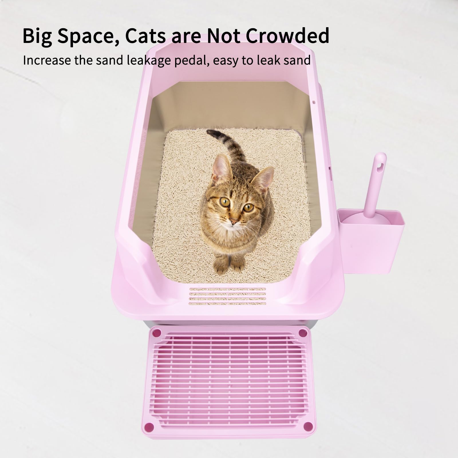 RIZZARI Stainless Steel Cat Litter Box, Semi-Enclosed Litter Box with Top Holes, Large Litter Pan for Small to Large Sized Cats