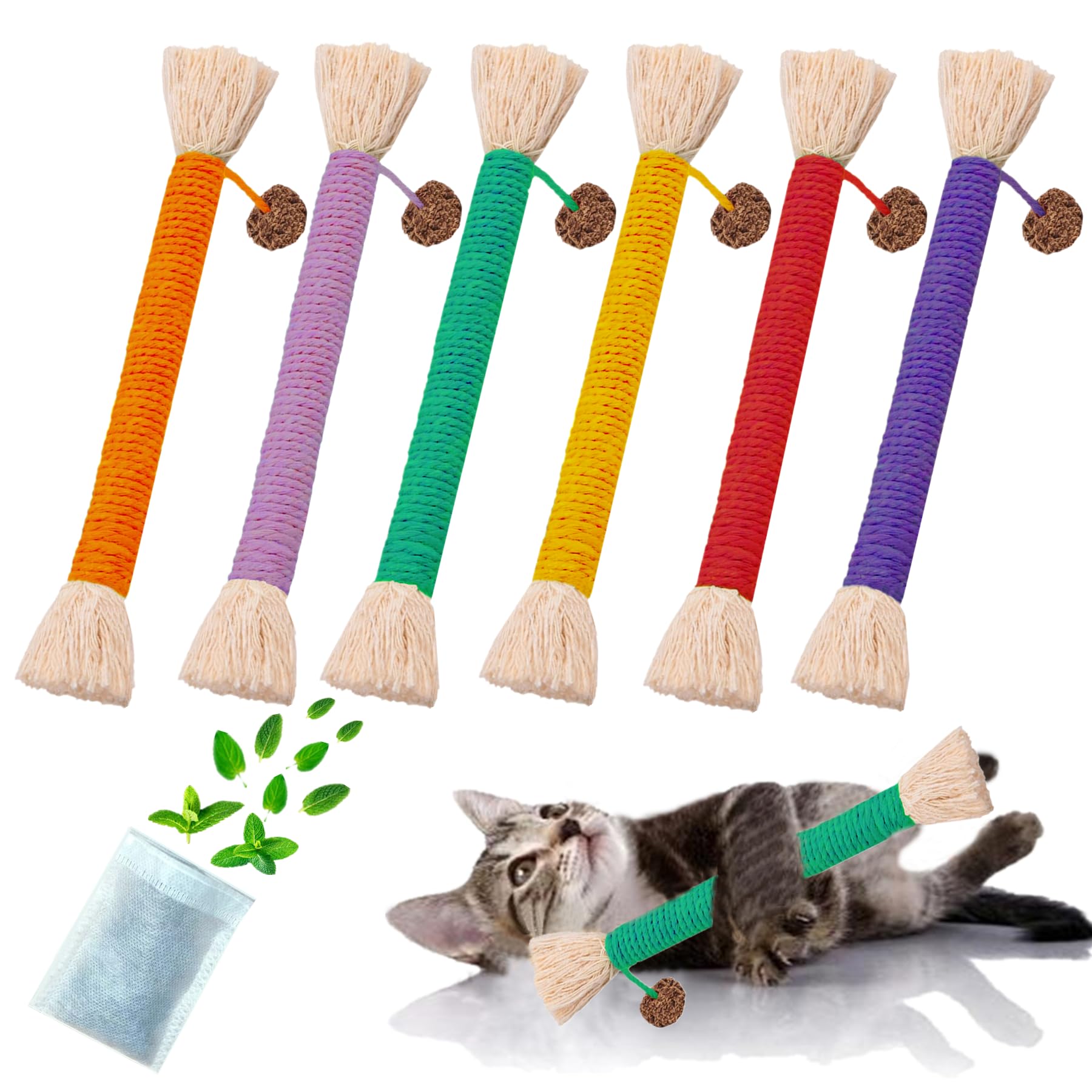 GREMBEB Cat Toys 6Pcs Catnip Toys for Indoor Kitten Chew Silvervine for Molar Scratch Interactive Cotton Rope for Cleaning Teeth