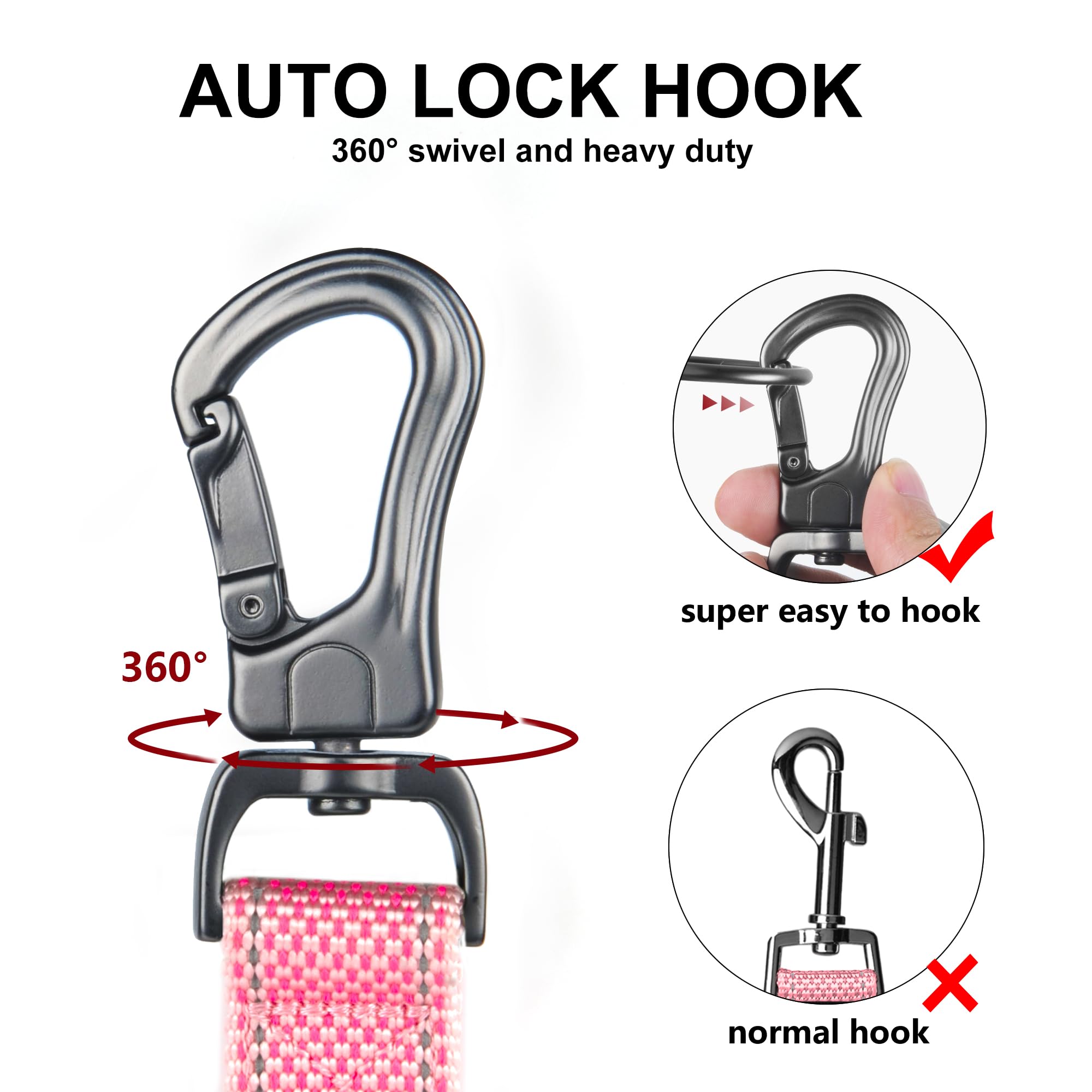 Twoear 4Ft 1In Strong Pink Dog Leash With 3 Padded Handles, Traffic Handle Extra Control, Comfortable Soft Dual Handle, Auto Lock Hook, Reflective Walking Lead For Small Medium And Large Dogs