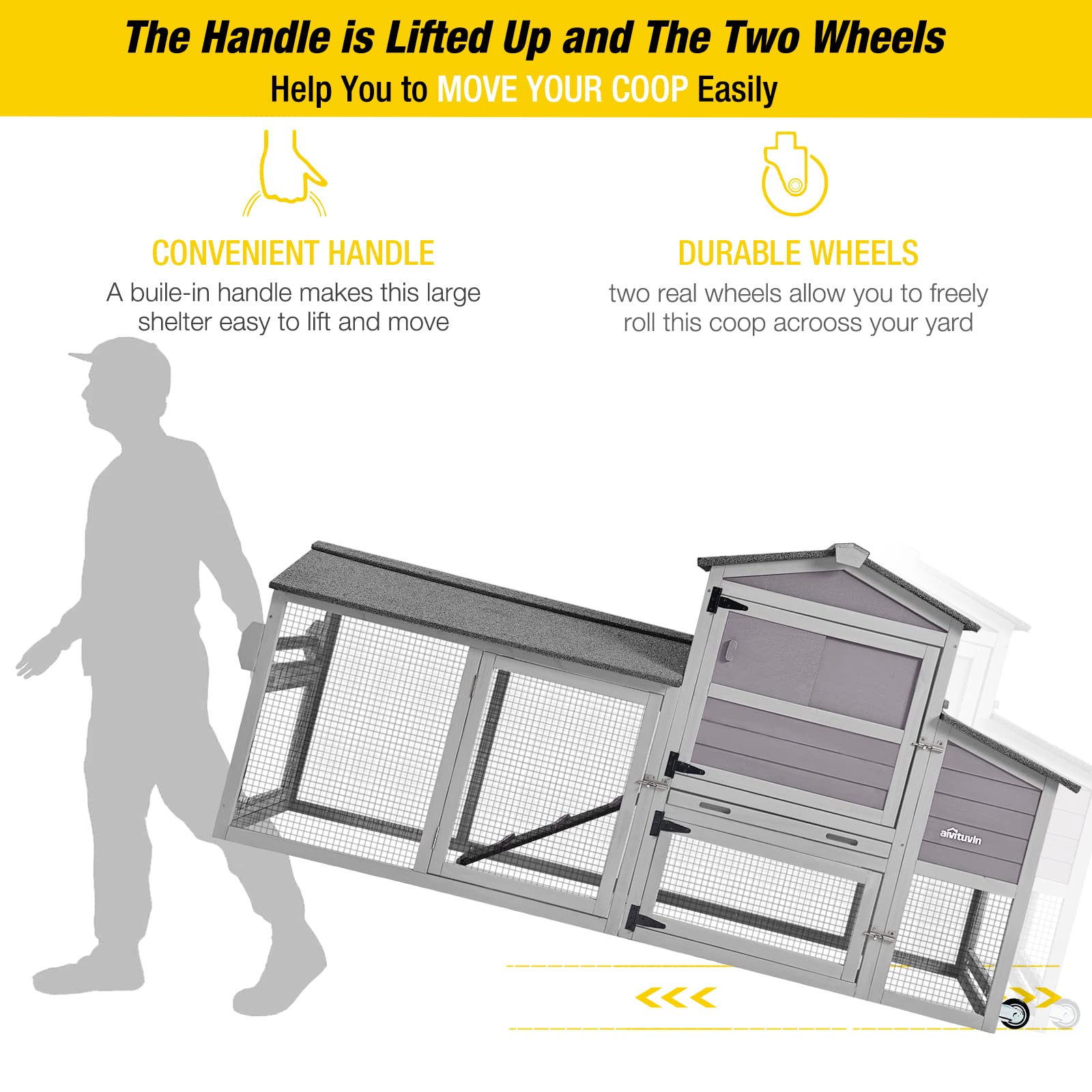Aivituvin 80In Chicken Coop Mobile Hen House Outdoor Wooden Poultry Cage With Wheels Nesting Box Run