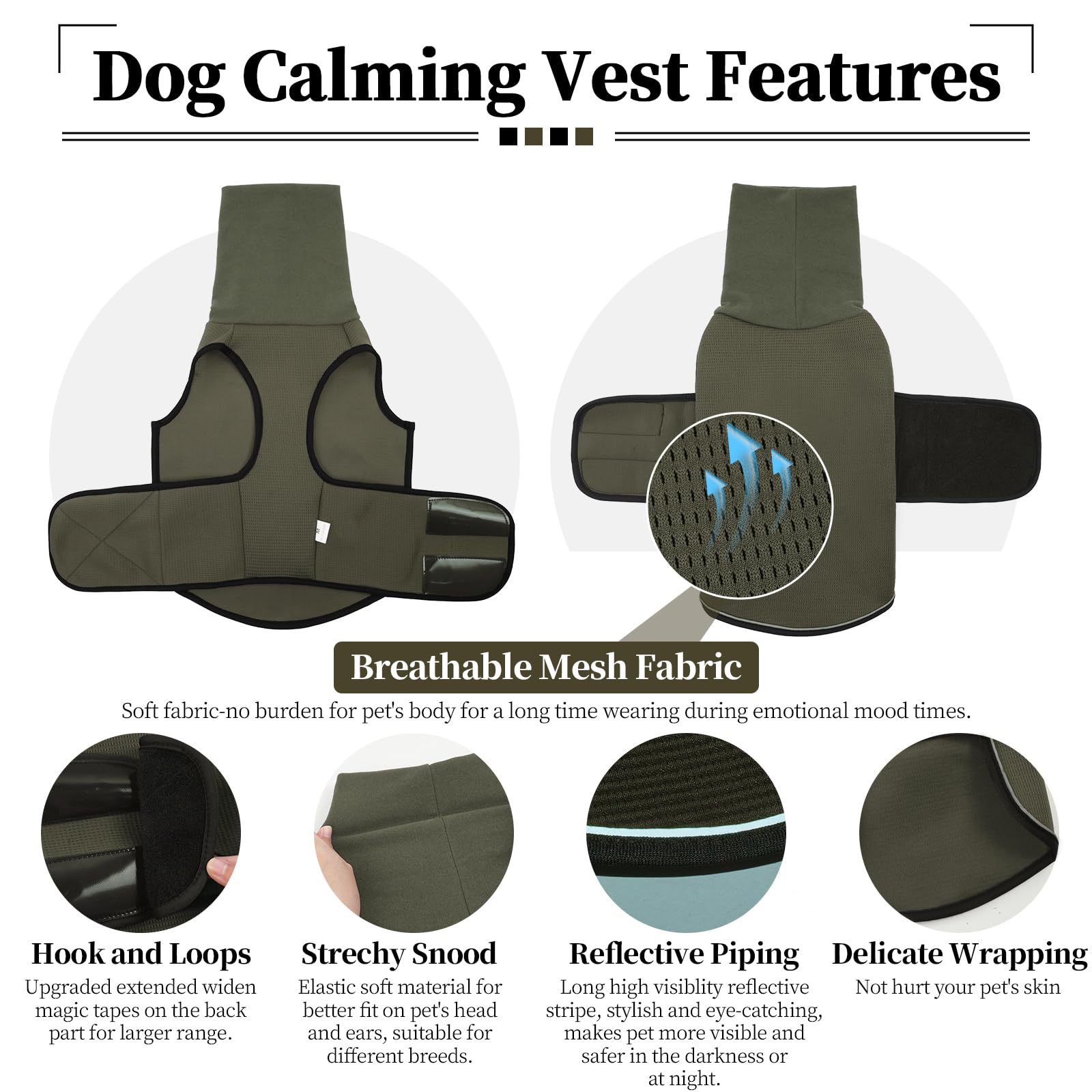 Rozkitch Dog Anxiety Vest Hoodie With Head Cover, Jacket For Noise Block & Ear Protection, Calming Coat For Travel & Vet Visits