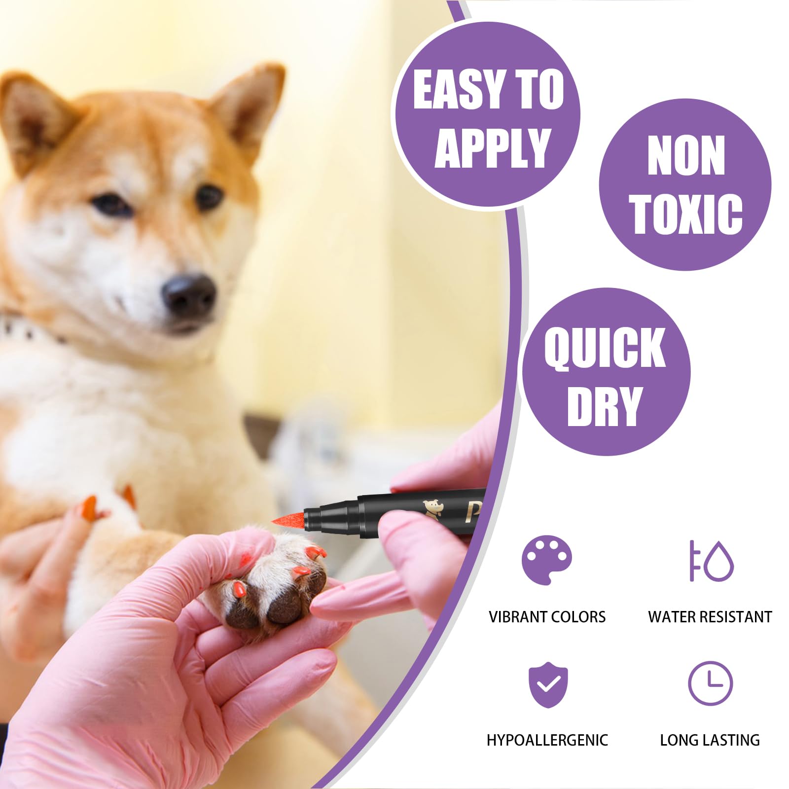 Cheloment 15 Colors Dog Safe Nail Polish Pen Quick Dry, Pet Nail Colors For Cats/Dogs/Birds/Rabbits, Easy To Apply