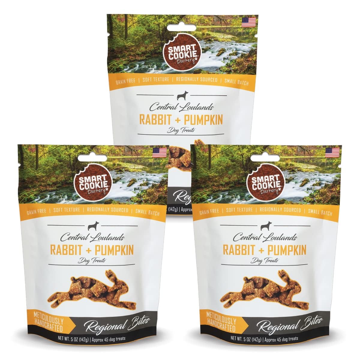 Smart Cookie All Natural Dog Treats - Rabbit & Pumpkin - Training Treats For Dogs With Allergies Or Sensitive Stomachs - Soft Dog Treats, Grain Free, Chewy, Human-Grade, Made In Usa - 5Oz, Pack Of 3