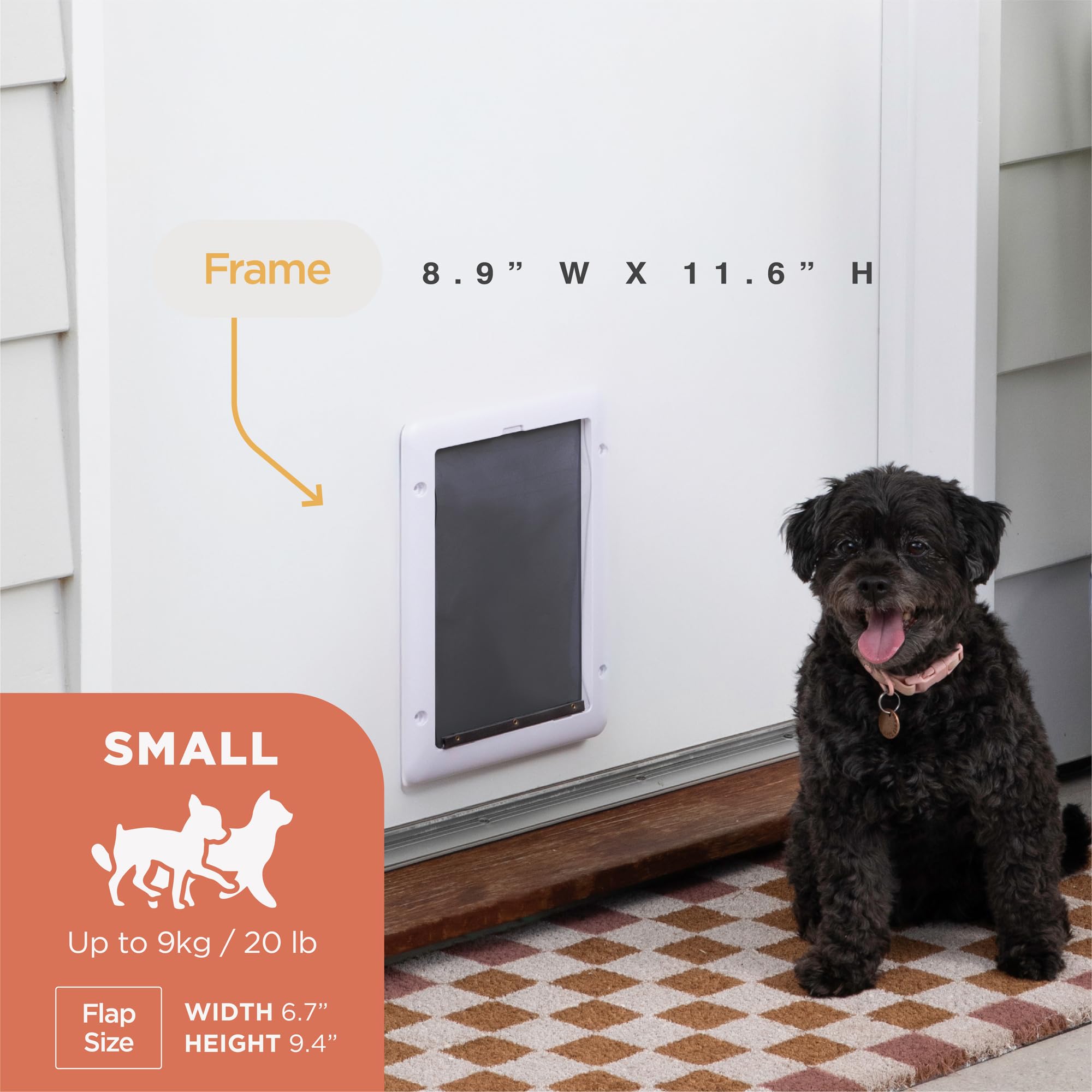 Hakuna Pets Essential Pet Door For Screens, Doors And Walls Up To 2.17'' Thick, For Dogs And Cats Up To 11 Lbs, Small, White