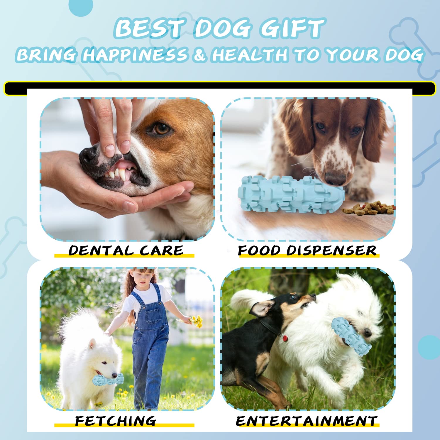 Jomilly Ice Lolly Dog Toy for Aggressive Chewers, Large Size, Durable Natural Rubber, Water & Milk Freezable, Blue