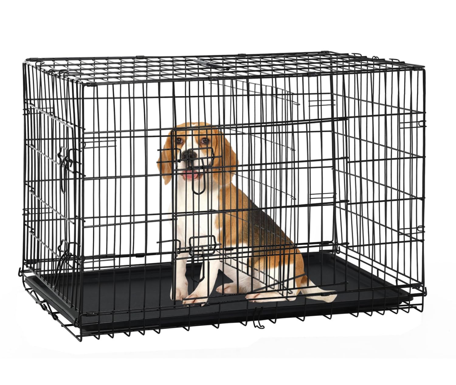 30 Inch Medium Dog Crate, Heavy Duty Dog Crates For Medium Dogs, Metal Wire Folding Dog Cage With Removable Trays, Locks, Double