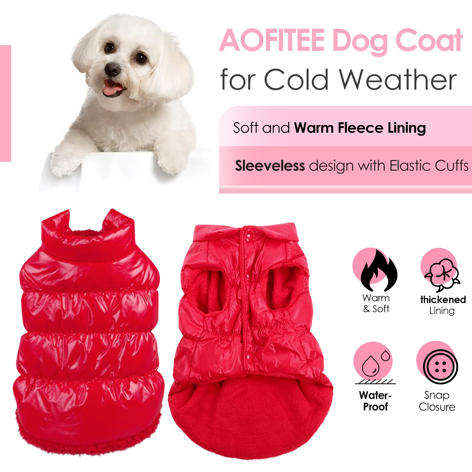 AOFITEE Waterproof Coat, Winter Jacket for Small Dogs, Fleece Snowsuit, Warm Puffer Jacket, Cozy Pet Winter Vest, Cold Weather C
