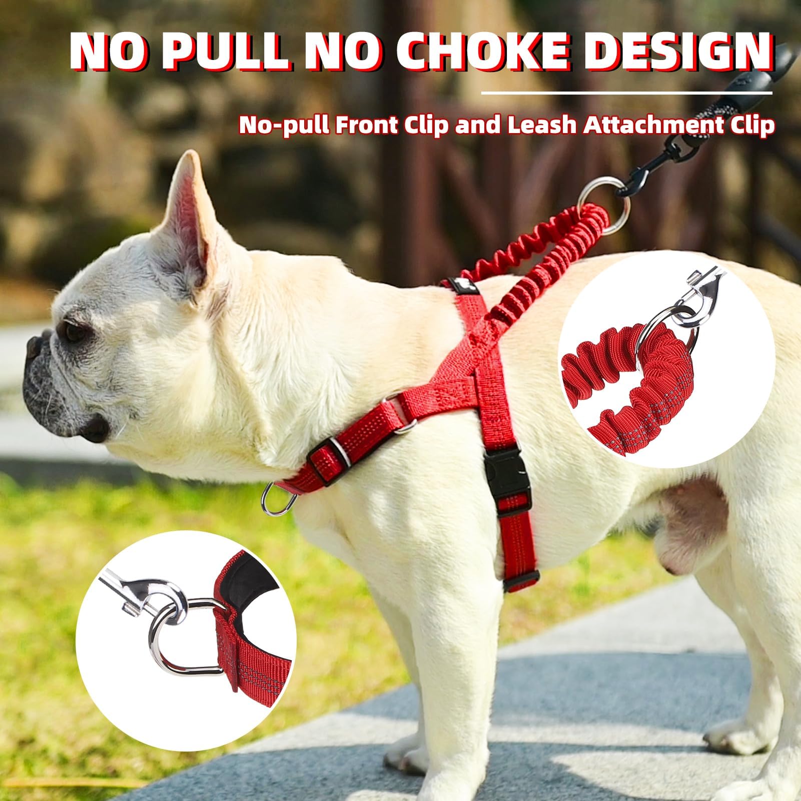 Pupteck No Pull Dog Harness Medium Sized Dog, Adjustable Reflective Pet Vest Harness With Bungee Handle, Escape Proof No Choke H