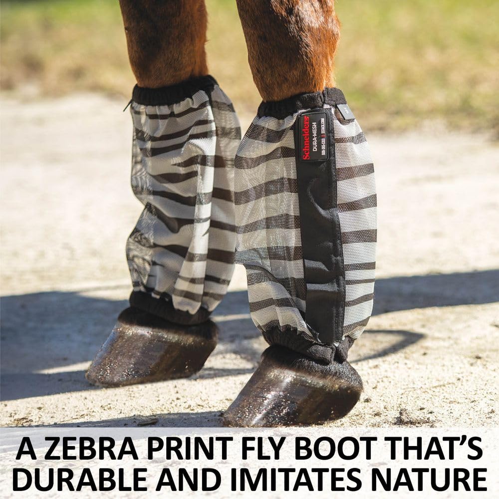 Schneiders Dura-Mesh II Non-Fitted Zebra Horse Fly Boots | Set of 4 | Fly Confusion Design | 70% UV Protection | Durable & Comfo