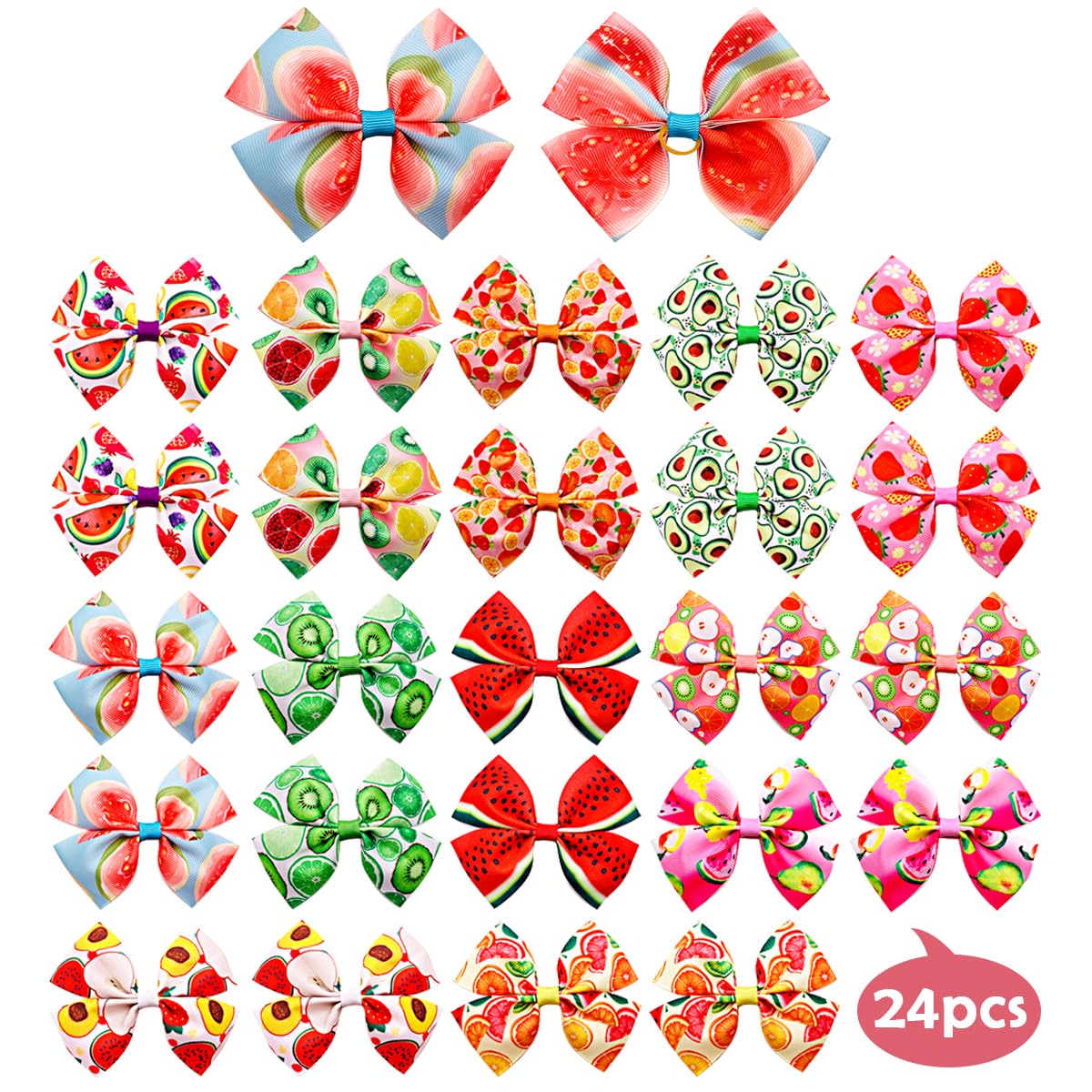 Jpgdn 24Pcs/12 Pairs 4' Big Dog Hair Bows Fruit Summer For Large Breed Dogs Elastic Hair Bowknot Topknot Girl Female Puppy Pood