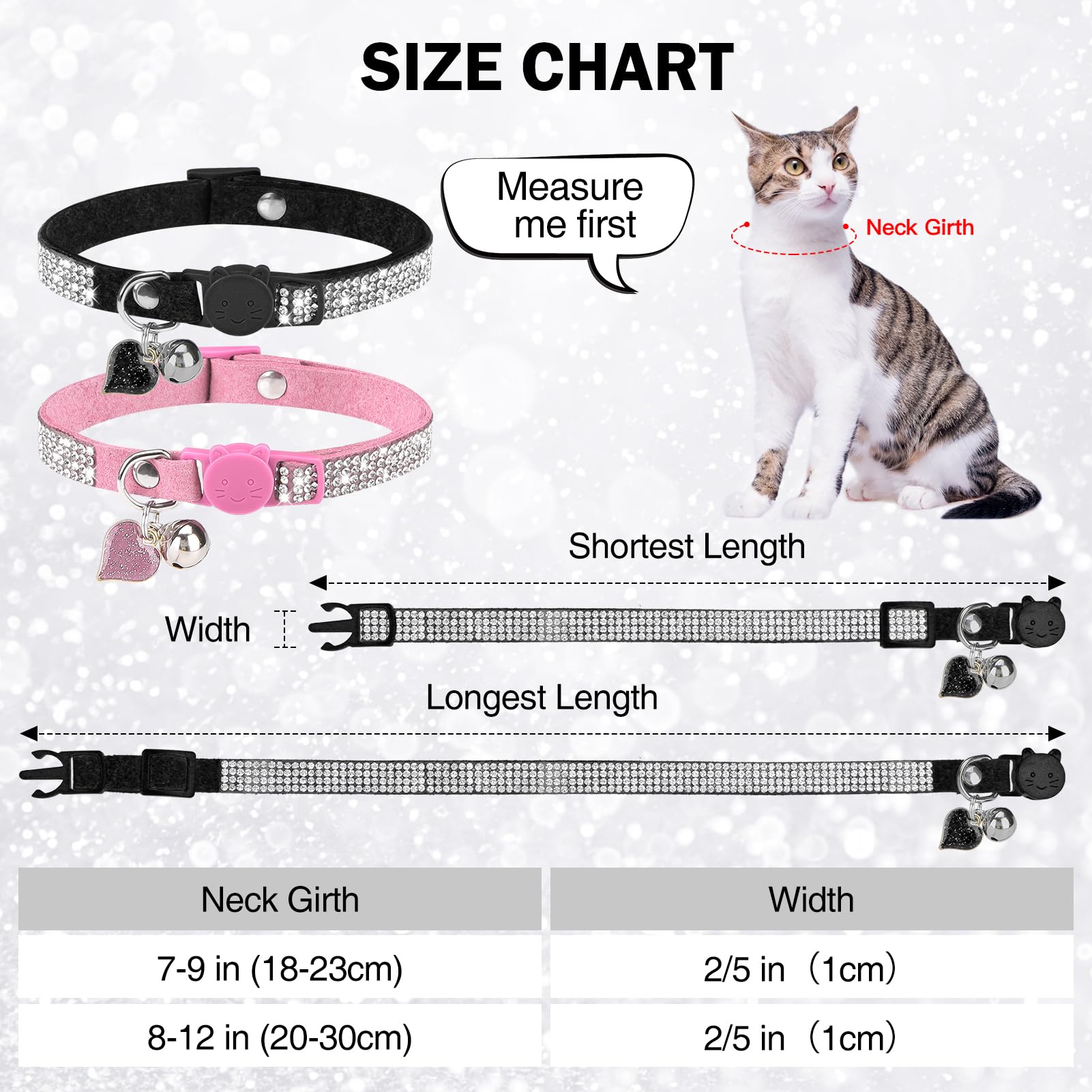 Dillybud Rhinestone Cat Collar Breakaway With Bell, Diamond Cat Collar With Safety Buckle Quick Release For Girl Boy Small Kitte