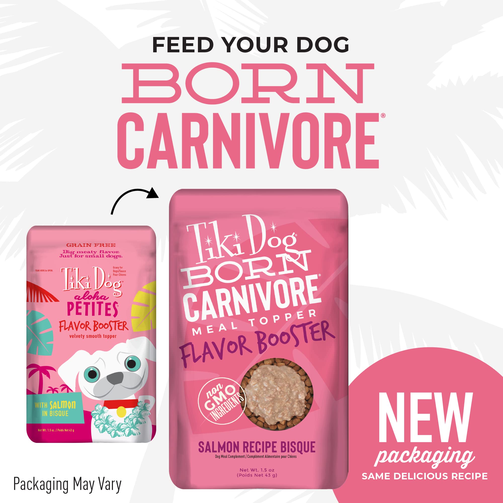 Tiki Dog Born Carnivore Flavor Booster, Salmon Recipe Bisque, Grain Free Meat Based Treat, Meal Topper for All Dog Breeds and Al