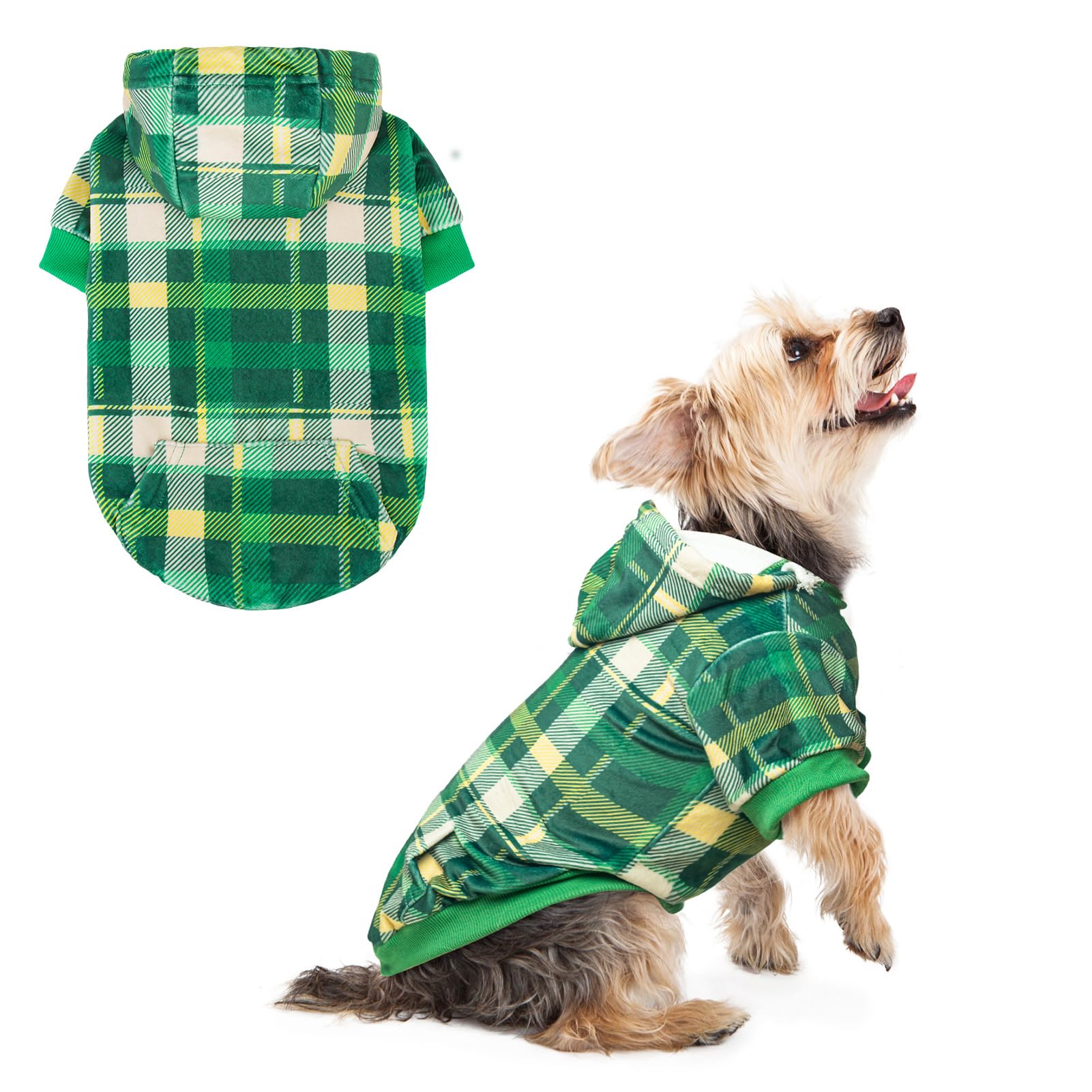Beautyzoo Plaid Hoodie For Small Medium Large Dogs, British Style Soft Warm Sweater With Leash Hole, Hooded Cold Weather Clothes