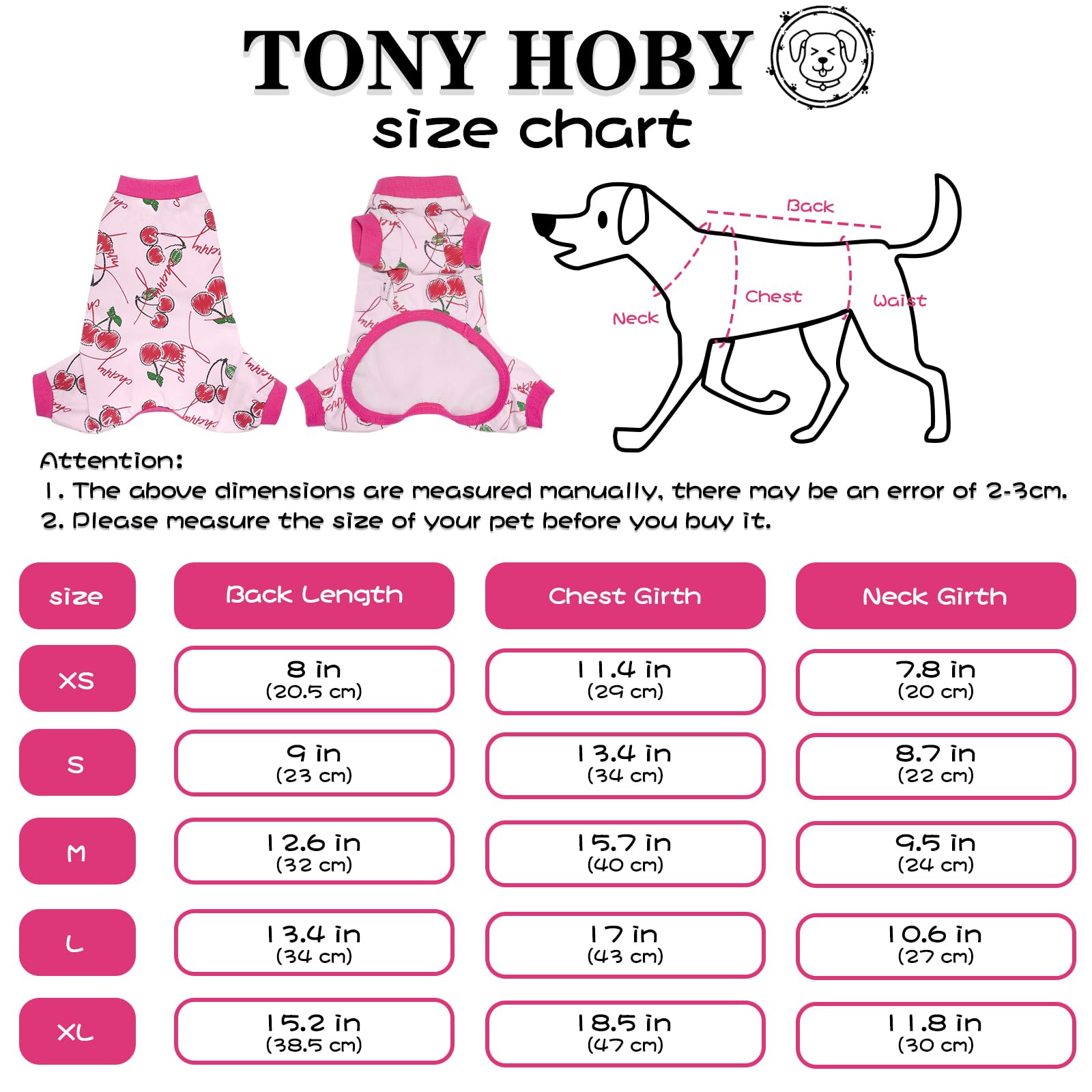 Tony Hoby Dog Pajamas, 4 Ledgged Dog Shirt, Soft Comfortable Dogs Jumpsuit Clothes For Small Medium Dogs (Cherries, L)