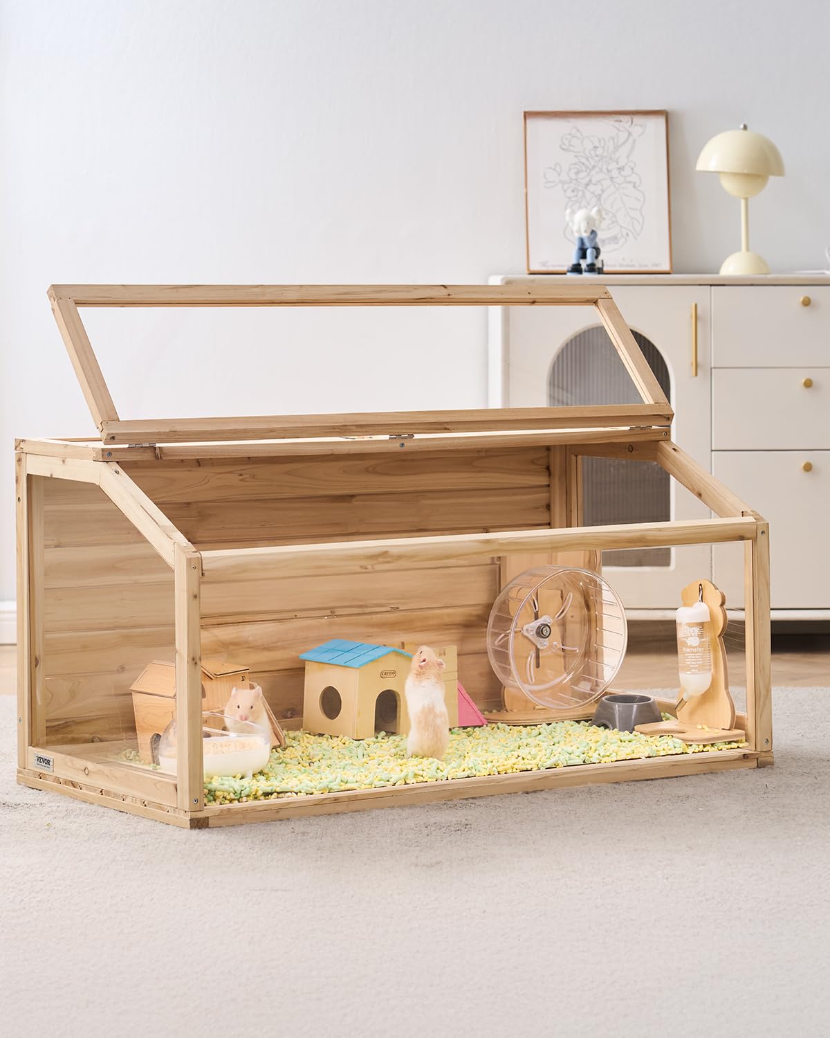 VEVOR Wooden Hamster Cage, 270 Viewing Hamster Habitat, 40 x 20 x 20in, Dwarf Hamster Cages with Openable Top, Ventilated Small 