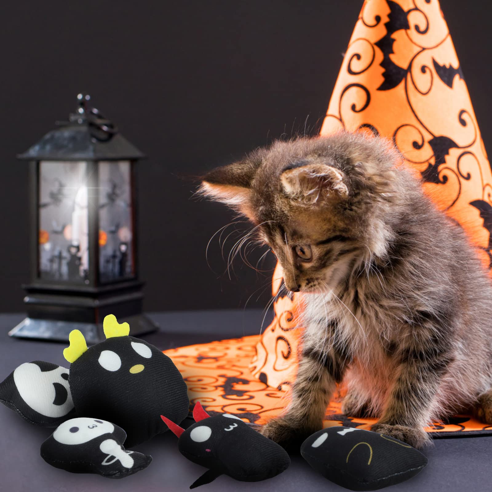 Yhomu Cat Catnip Toys Horrible Halloween Ghost Cat Chew Toy Bite Resistant Catnip Toys Set Of 6 Ghost Monster 2-Sided Catnip Fil