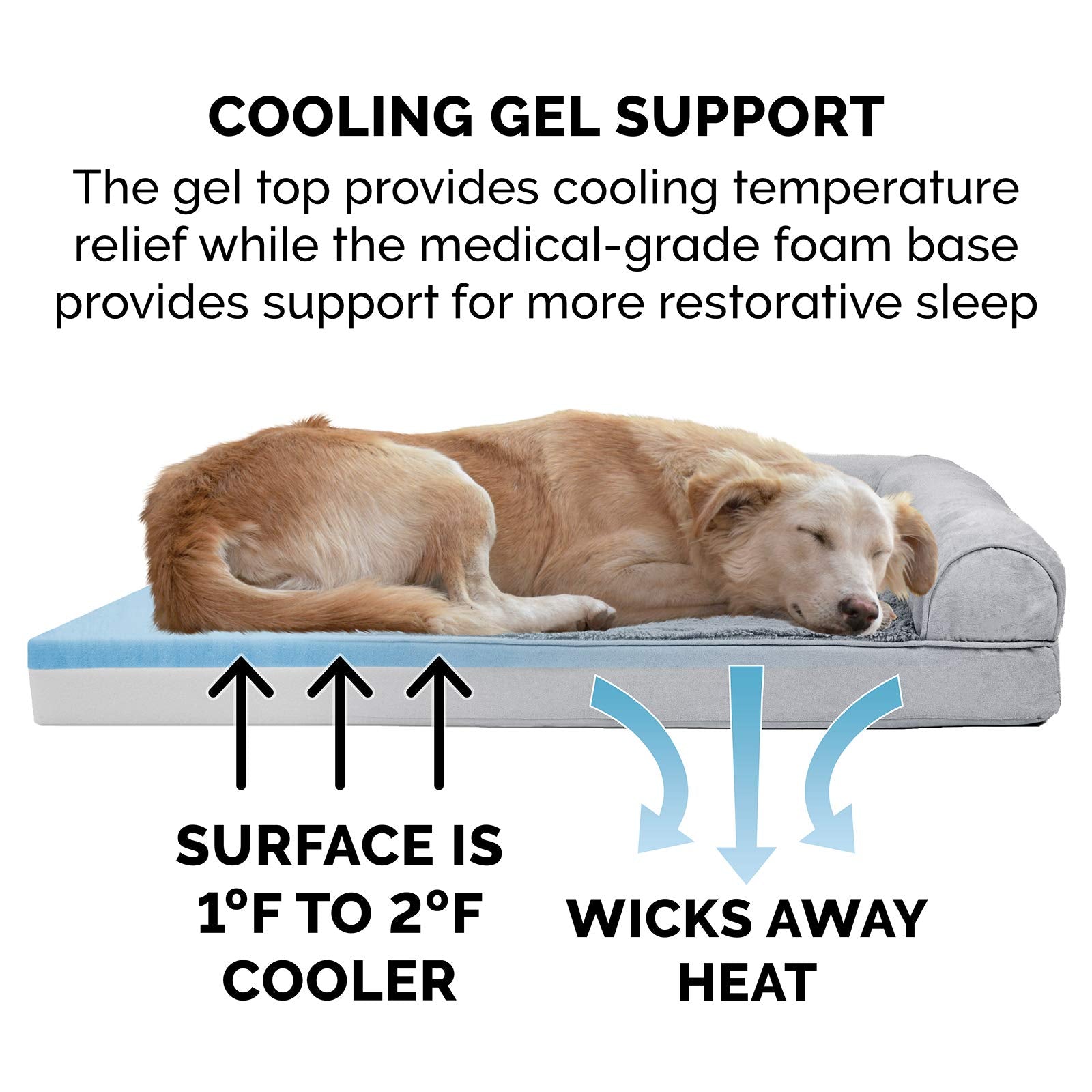 Furhaven Cooling Gel Dog Bed for Medium/Small Dogs w/ Removable Bolsters & Washable Cover, For Dogs Up to 35 lbs - Plush & Suede