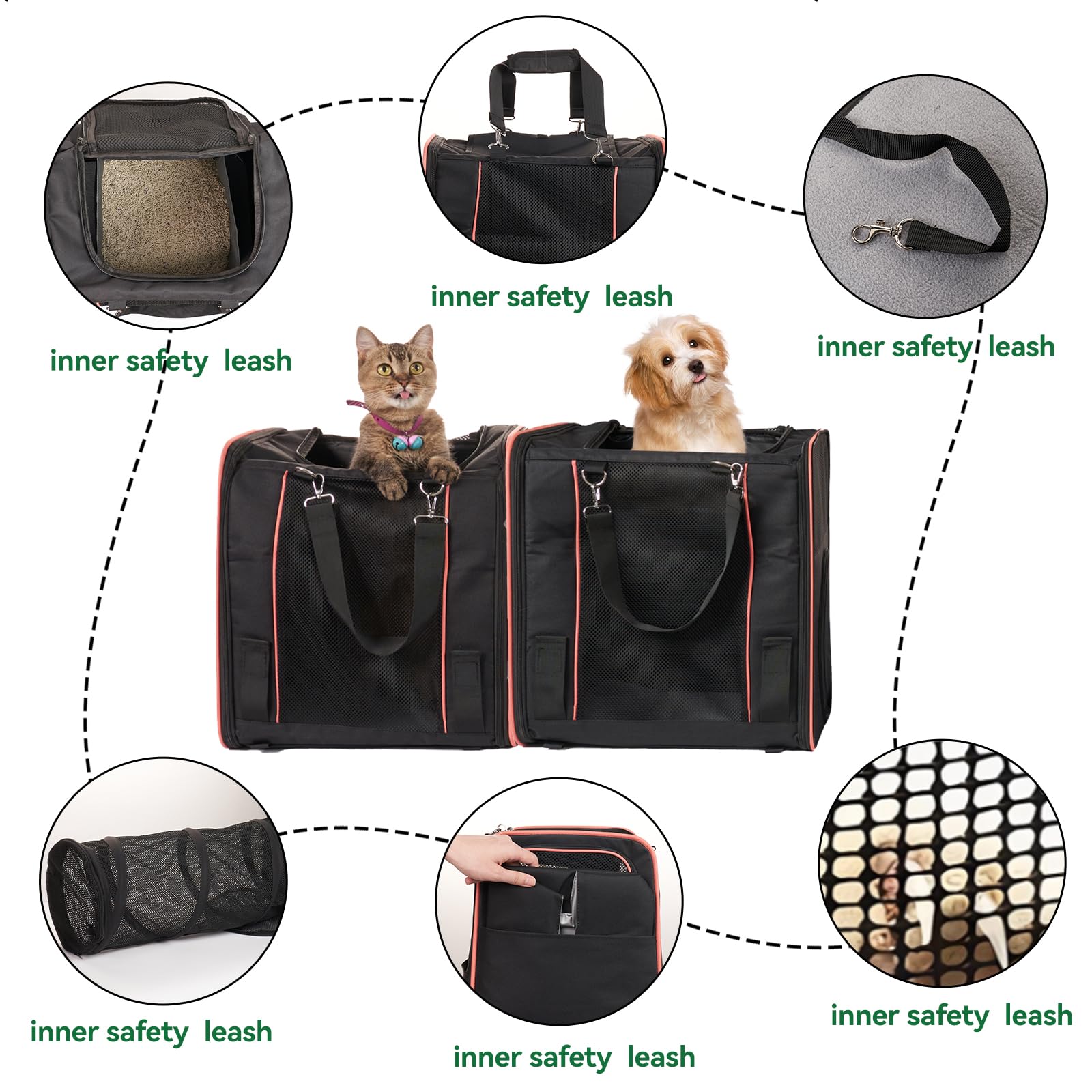 Expandable Cat Carrier With 2 Litter Box For 2 Cats, 32X17X12In Double Cat Car Travel Carriers For Cat And Dog Up To 40Lbs, Soft