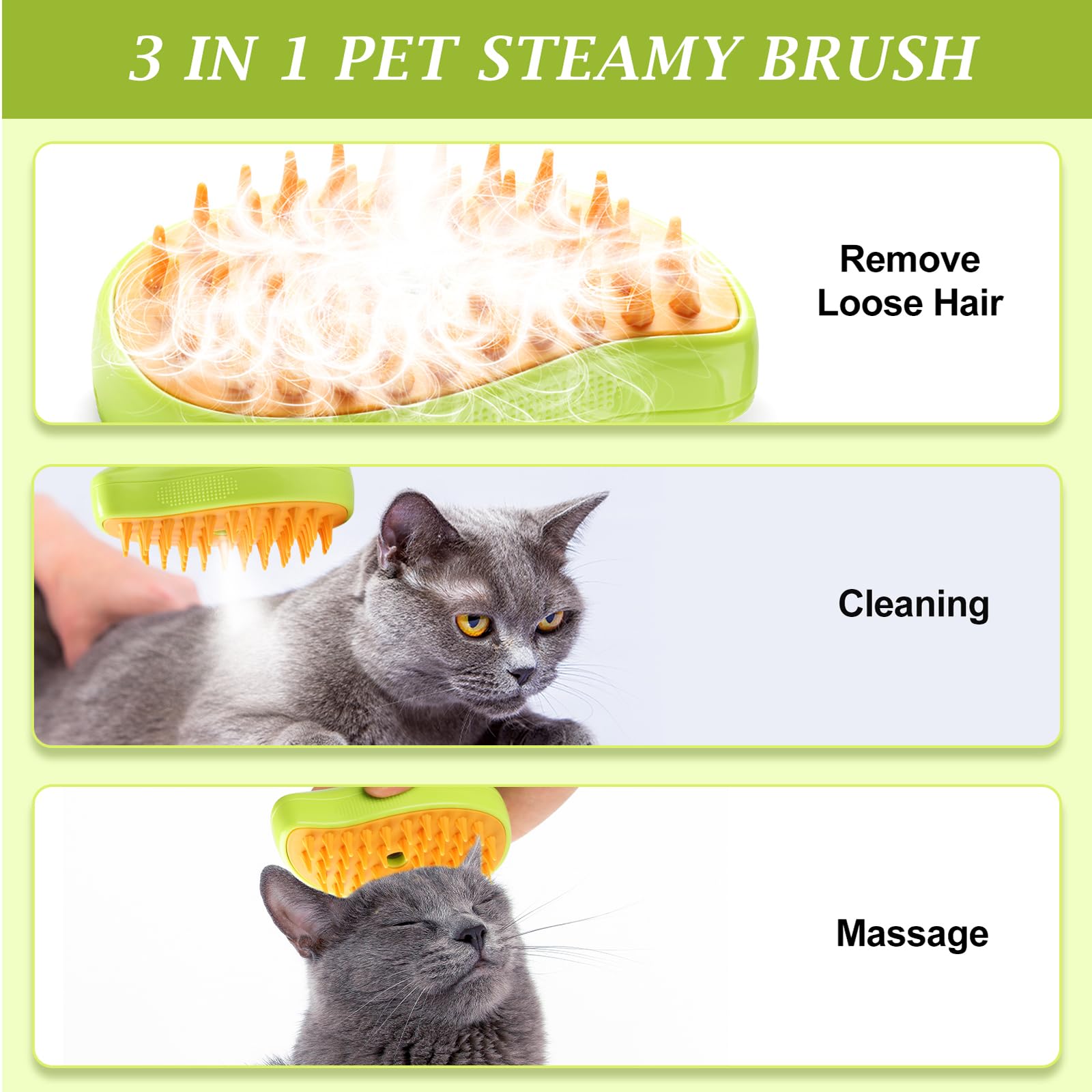 Steam Brush For Cats Shedding, 3 In 1 Steamy Water Pet Hair Removal Comb With Steamer, Spritz Comb For Dog, Indoor Cat Spray Mis