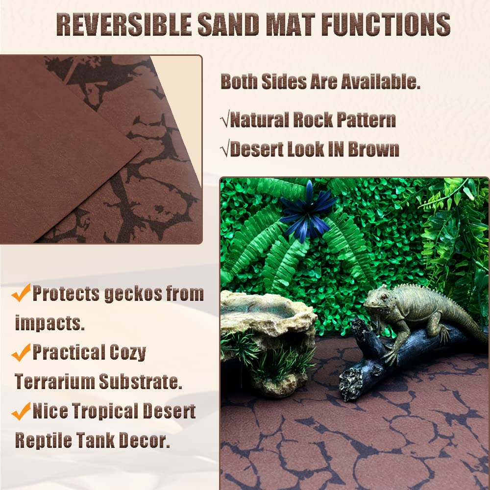 Tfwadmx Reptile Carpet Sand Mat For Bearded Dragon Terrarium Substrate Liner Brown Reversible Lizard Bedding Mats For Cage Leopard Gecko Tortoise Turtle Snake Chameleon With Tweezer 20'X 39'(1 Pcs)