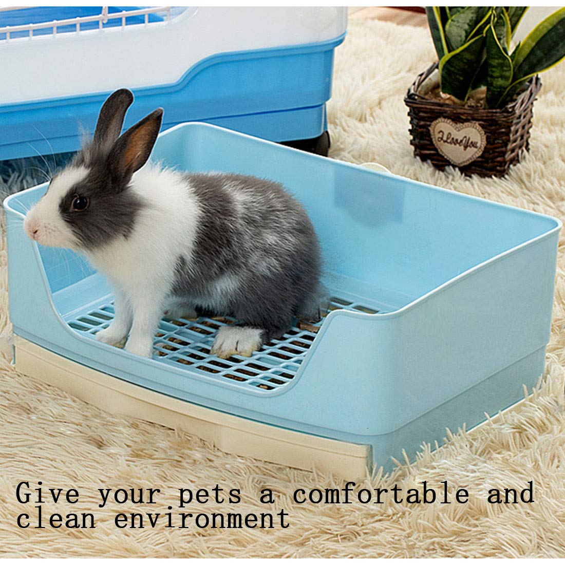 Pinvnby Large Rabbit Litter Box Bigger Pet Litter Pan Trainer With Drawer Corner Toilet Box For Adult Guinea Pigs Chinchilla Ferret Hedgehog Small Animals(Blue)