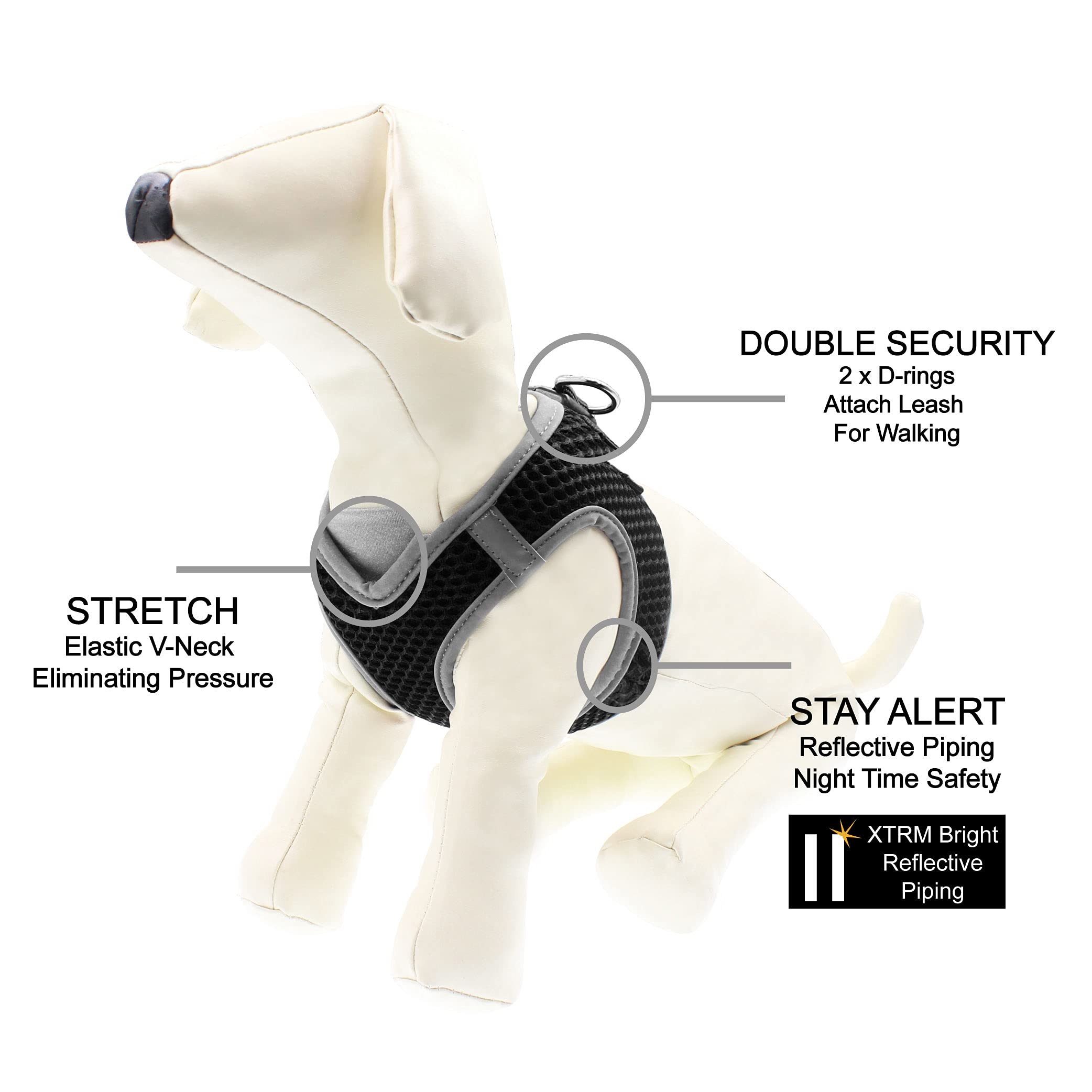 KRUZ PET Dog Harness (Chest 18.5-19.5, Weight 15-20 lbs) Athletica Adjustable Heavy Duty No Choke Puppy Vest for Small Dogs Ligh