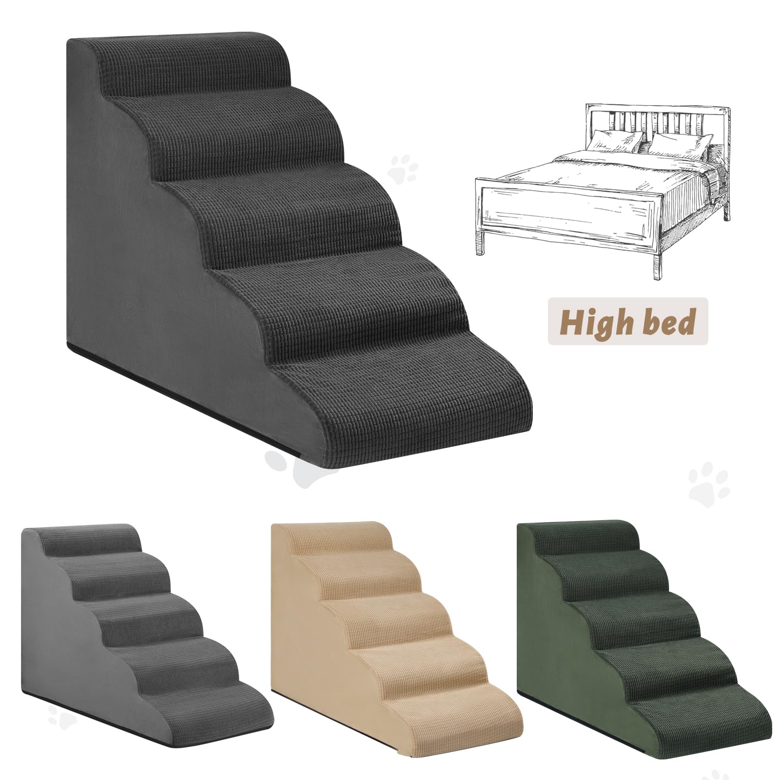 Aodisman 5-Step Dog Stairs and Ramp for High Bed, Non-Slip Sturdy Pet Steps for Small Dogs and Cats,22.2 H, Black