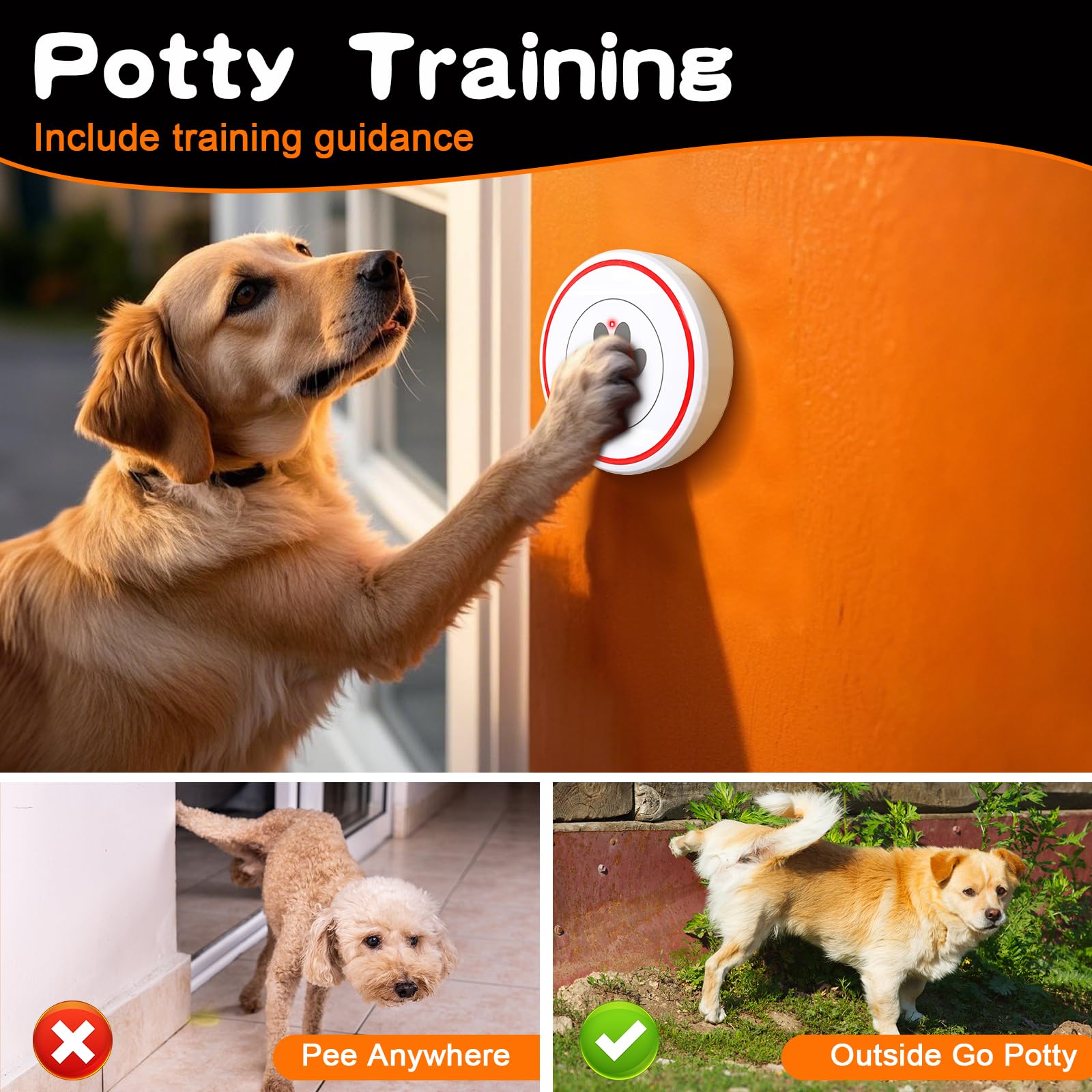 Chunhee Dog Doorbells For Communication-Dog Door Bell Potty Training Wireless Dog Door Bell-Ip55 Waterproof Dog Potty Button