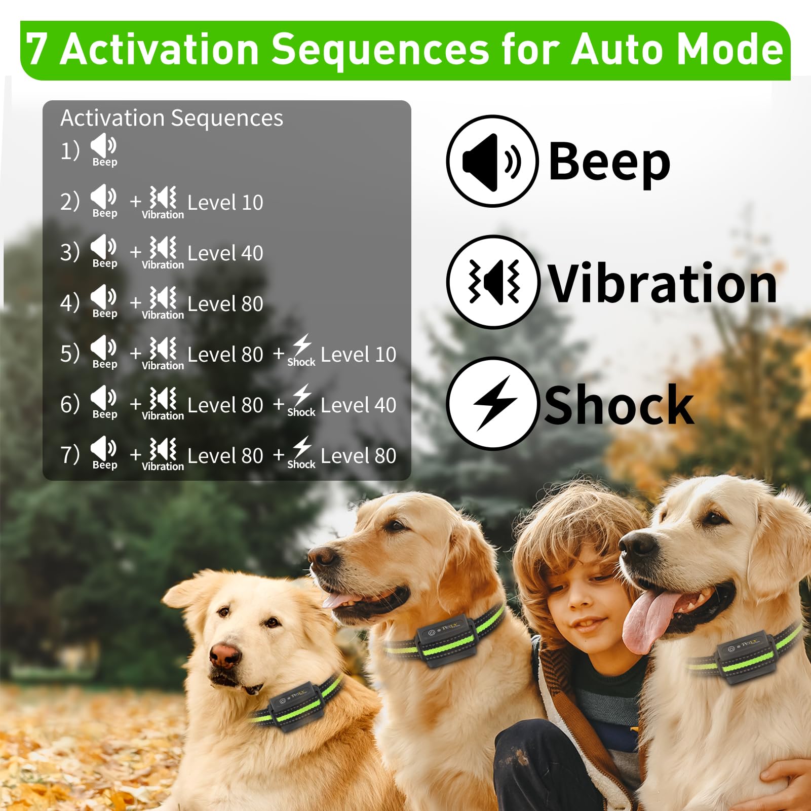 Petjoy Shock Collar For 3 Dogs, Automatic Bark Collar With Remote, Bark And Training Collar 2 In 1, Auto Bark Collar With Beep,