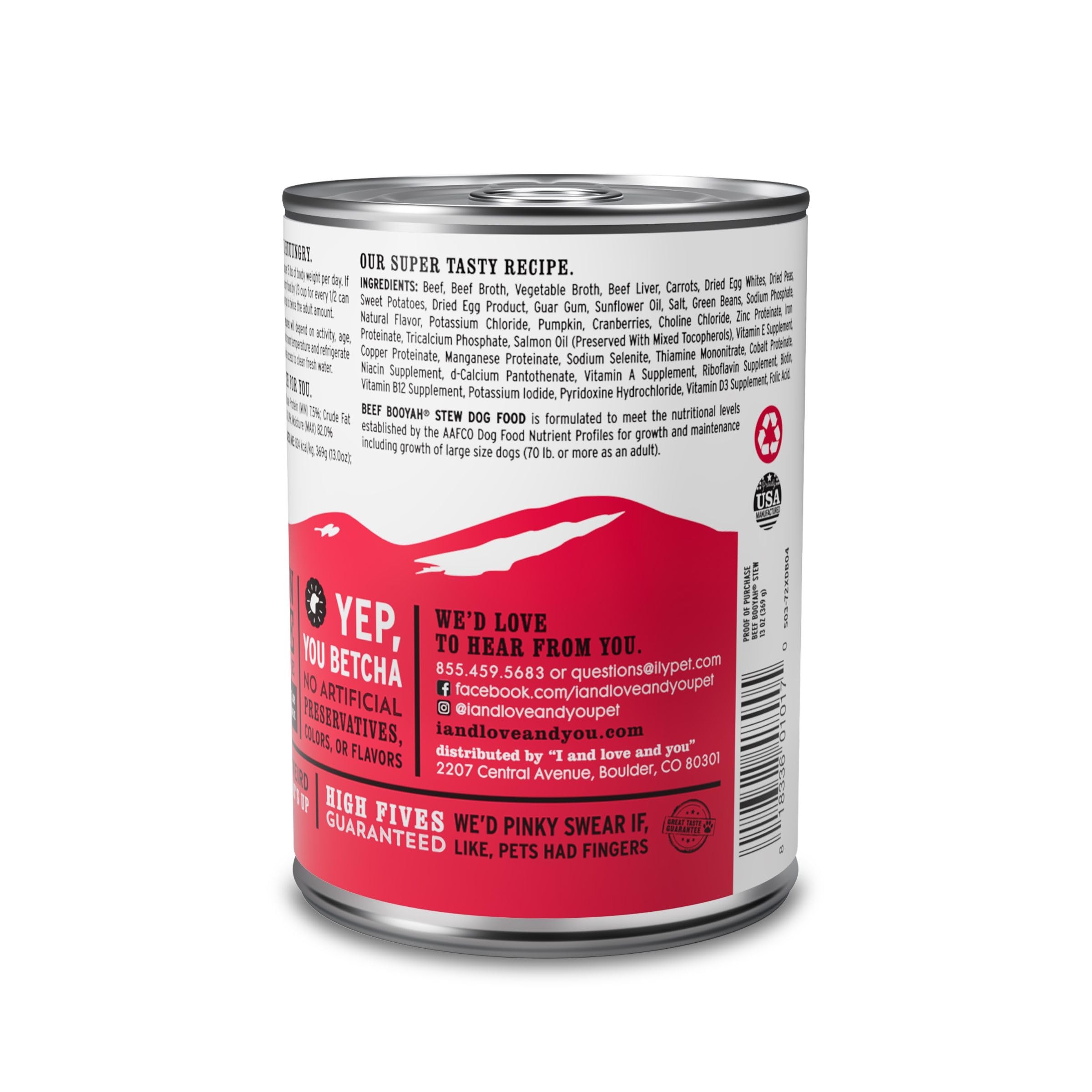 I AND LOVE AND YOU Wet Dog Food - Beef Booyah Stew - Beef Recipe, Grain Free, Filler Free 13oz can, 12pk