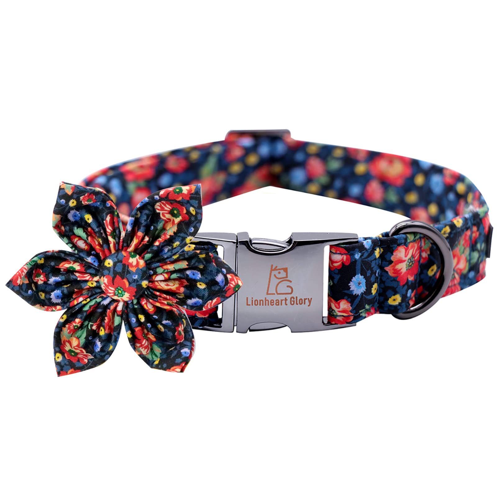 Lionheart Glory Dog Collar, Dog Collar with Flower, Cute Floral Pattern Pet Collar Adjustable Dog Collar for Medium Dogs