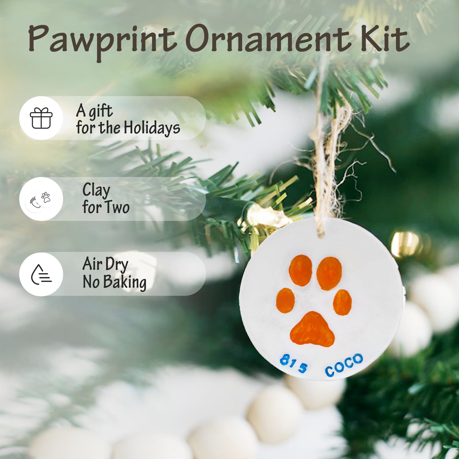Tubuui Dog Paw Print Kit Keepsake (Makes 2), Clay Paw Print Kit For Dogs Cats, Pet Paw Print Impression Kit, Paw Print Ornament