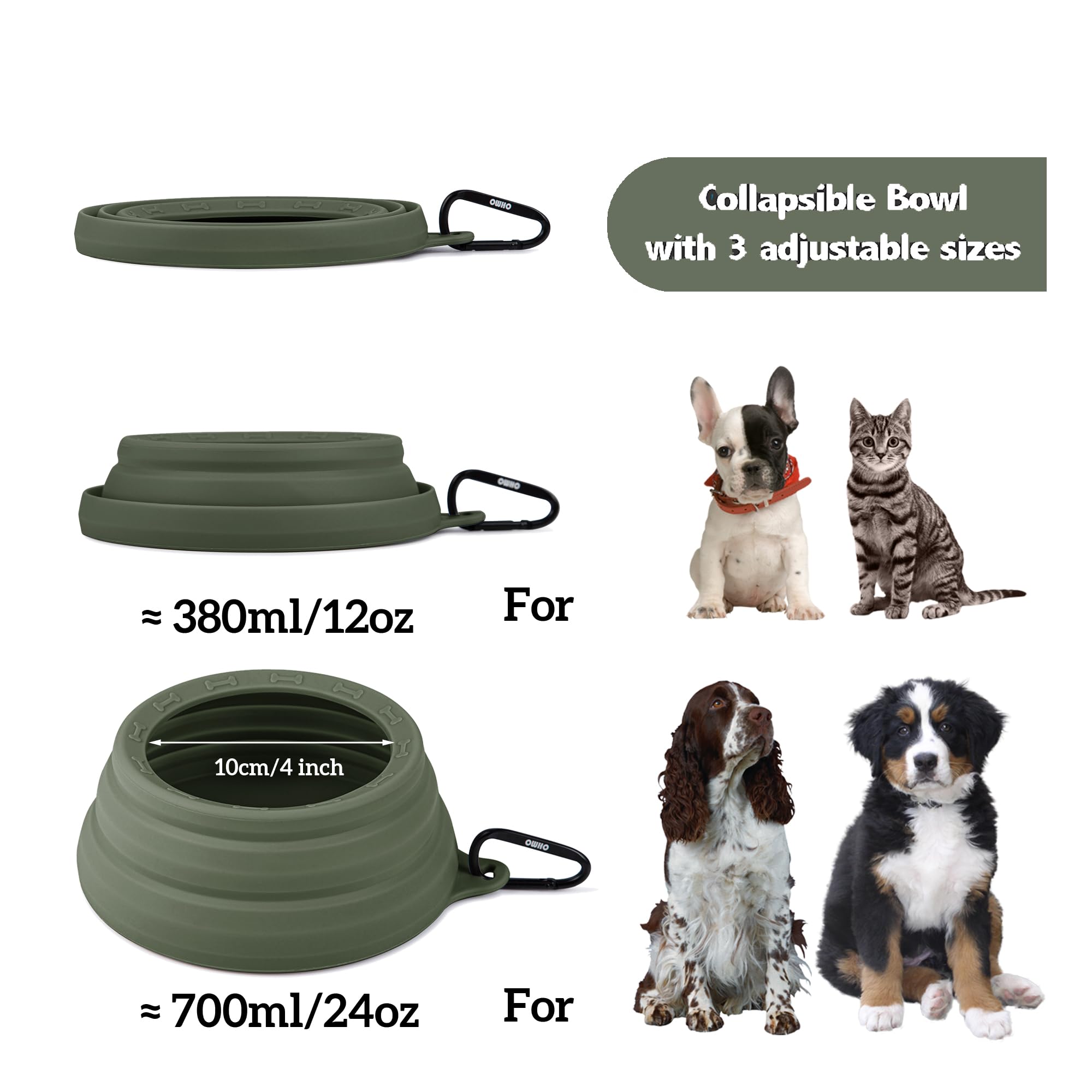 Ohmo-Collapsible Dog Water Bowl No Spill From Car Movement(24Oz Medium, Camo Green), Travel Dog Bowls, Less Splash Portable Pet Bowl For Road Trip, Cat Travel Accessories