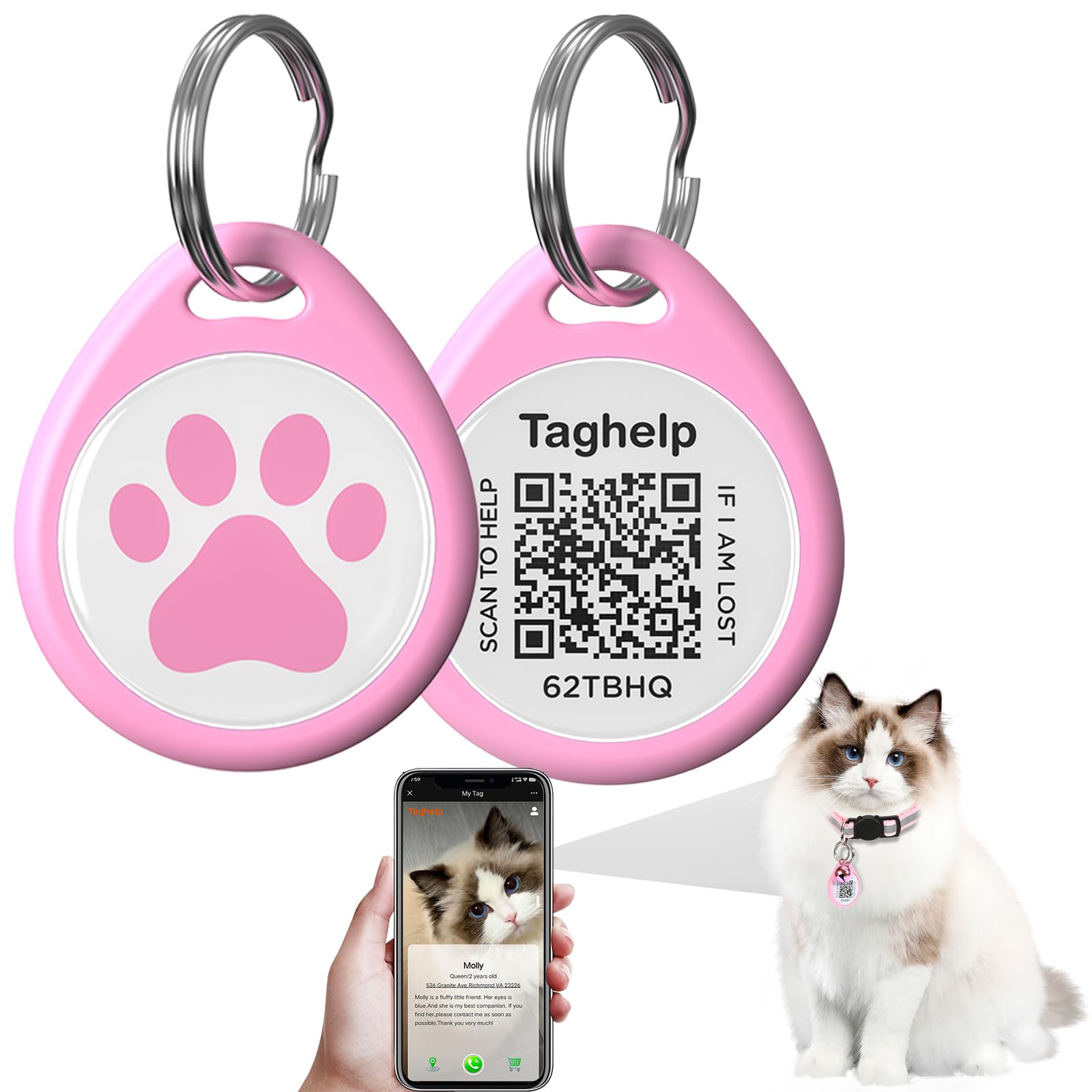 Qr Code Pet Id Dog Cat Tags For Collar - Personalized Online Profile - Scan Qr For Instant Pet Location Alert Email, Anti-Lost -