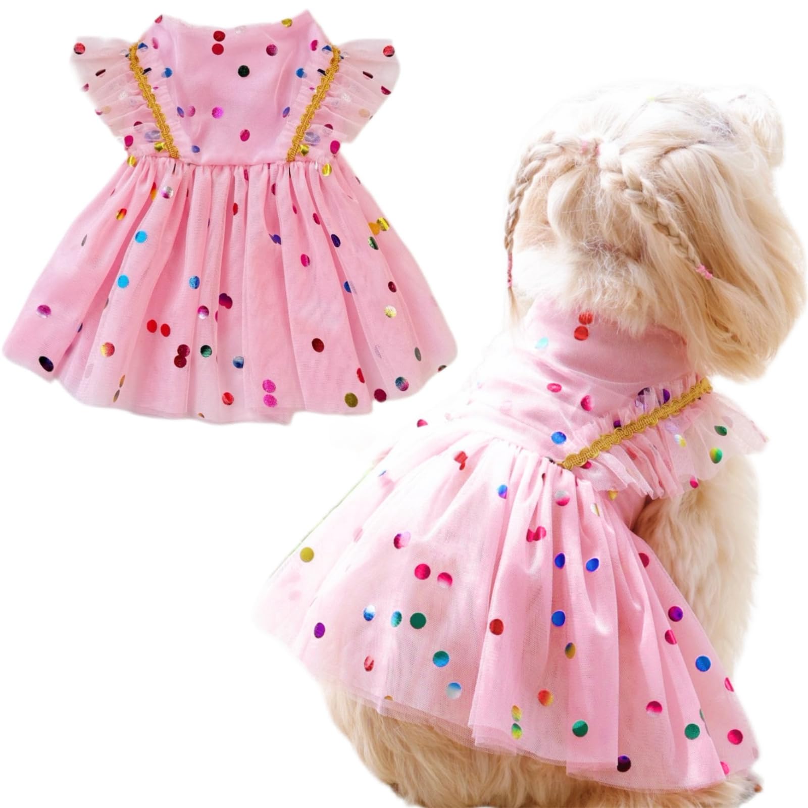 Yaopelky Small Dog Birthday Dress Sparkly Sequin Dog Cat Dress Puppy Tulle Dress Doggie Tutu Skirt Cat Outfit Pet Costume For Yo