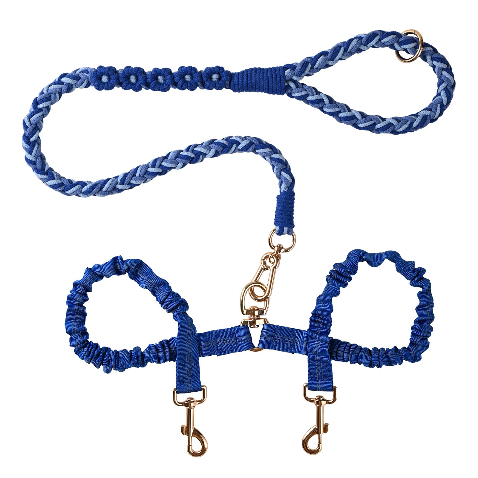 Dual Dog Leash,Double Dog 360 Swivel No Tangle Walking Leash,Comfortable Shock Absorbing Reflective Bungee For Two Dogs(Blue)