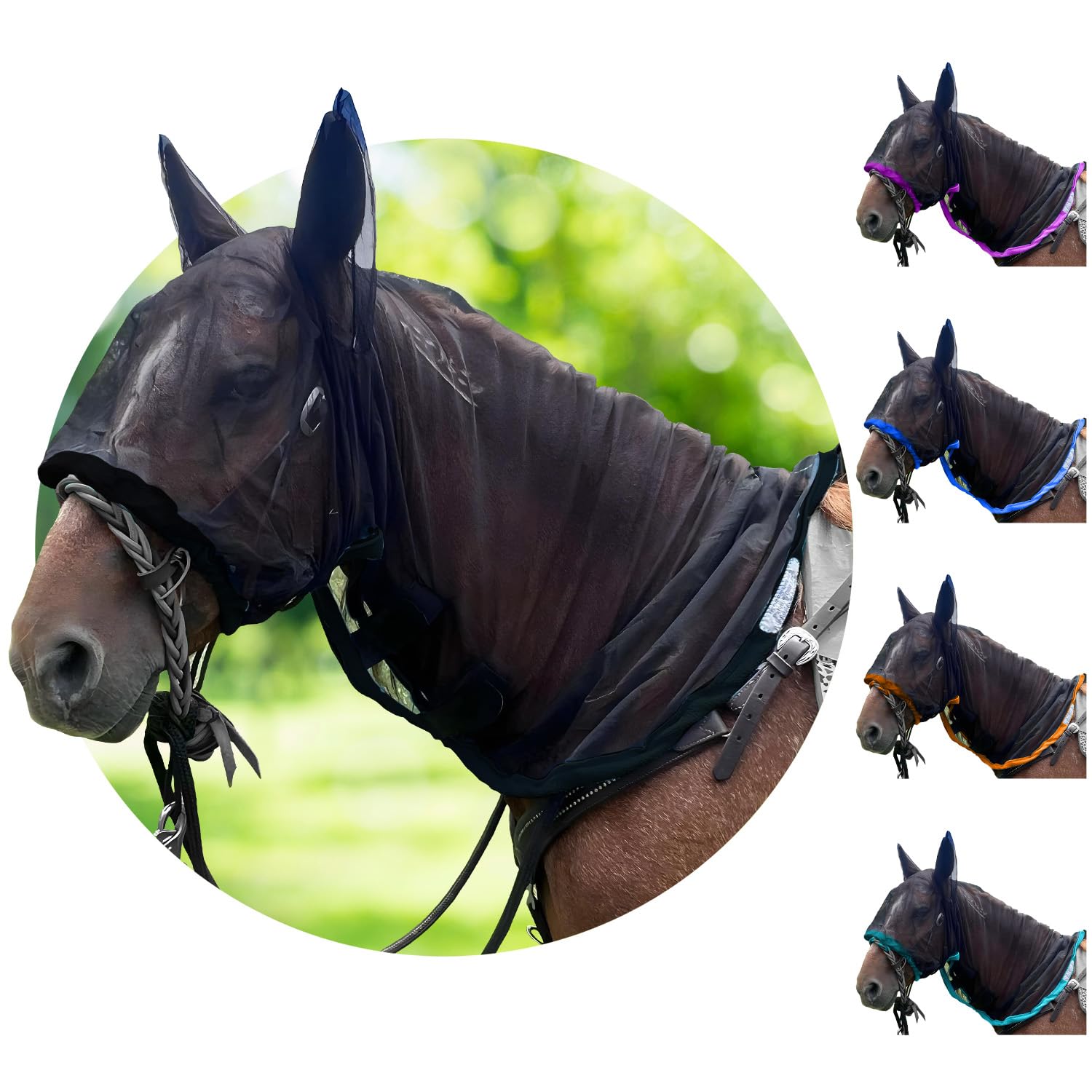 Full Horse Fly Mask with Ears - Black Full Hoodie Warmblood Nose-to-Wither Fly Masks for Horses with Ears Horse Mask with Ear Pr