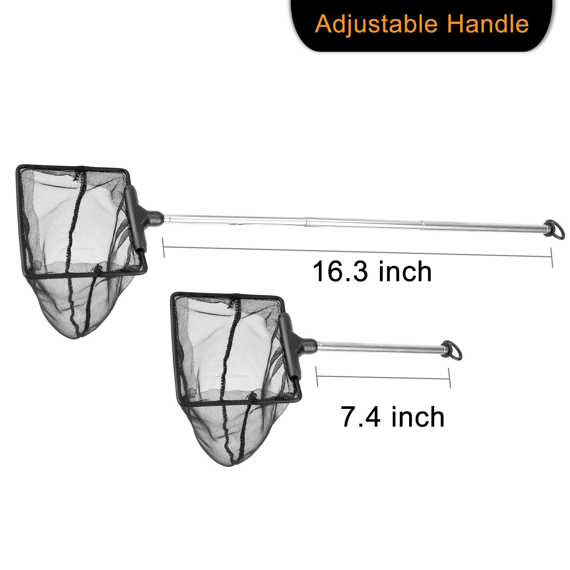 Filhome Aquarium Fish Net with Extendable Stainless Steel Long Handle, Fine Mesh Fish Net for Fish Tank, Betta Fish Net (4 inch)