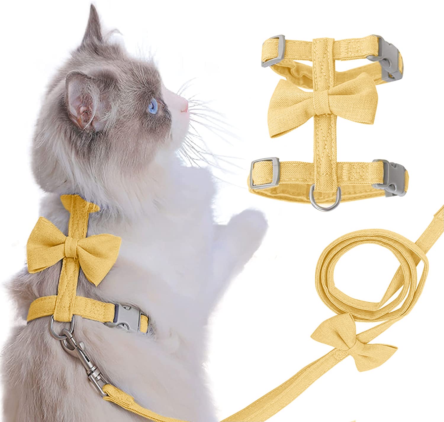 Cat Leash, Cat Harness And Leash Ddzmz Soft Mesh Breathable Adjustable Cat Vest Pets Harnesses For Walking Escape Proof Yellow Color L Size For Pets Cats Kitten Puppy Rabbit Ferret (1-Pack)