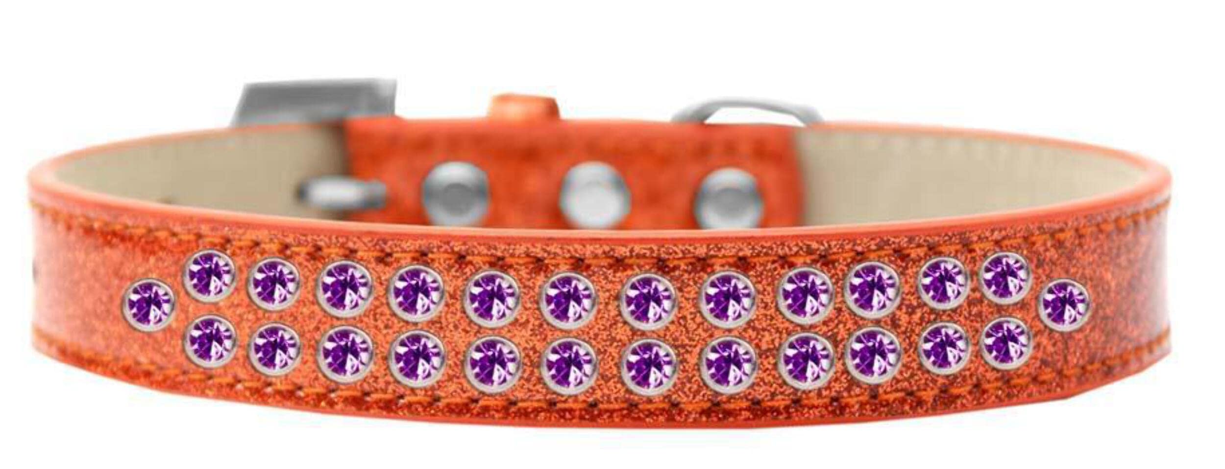 Mirage Pet Products Two Row Purple Crystal Ice Cream Dog Collar, Size 18, Orange
