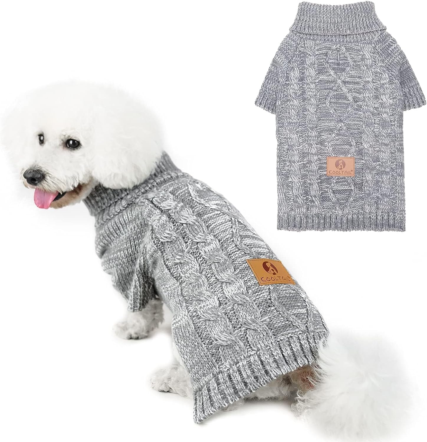 Kooltail Knitted Dog Sweater For Small Medium Large Dogs, Turtleneck Cable Knit Doggy Winter Coat Warm Clothes Sweatshirt Outfit