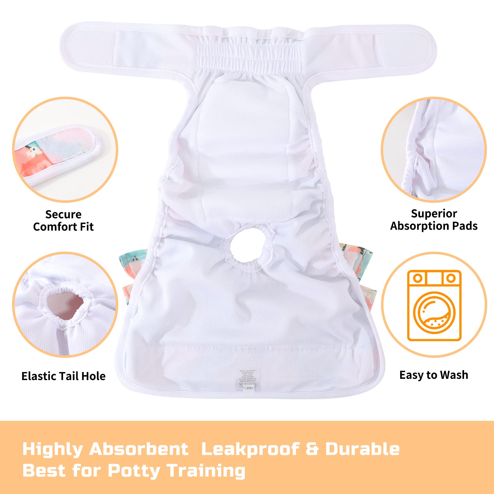 Washable Dog Diapers Female 3 Pack Reusable Premium Highly Absorbent Doggie Diaper, Flexible Puppy Diaper, Durable Leak-Proof Do