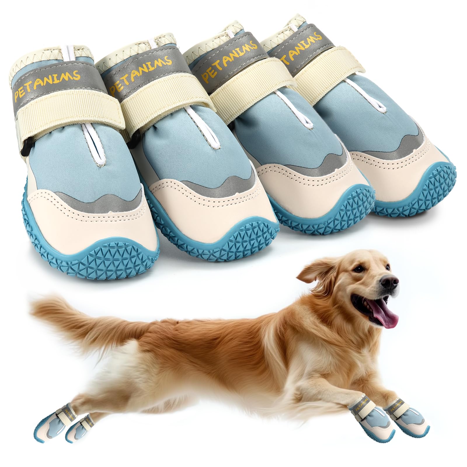 Petanims Dog Shoes For Large Dogs, Medium Dog Boots & Paw Protectors For Winter Snow, Waterproof Dog Booties For Hot Pavement, H