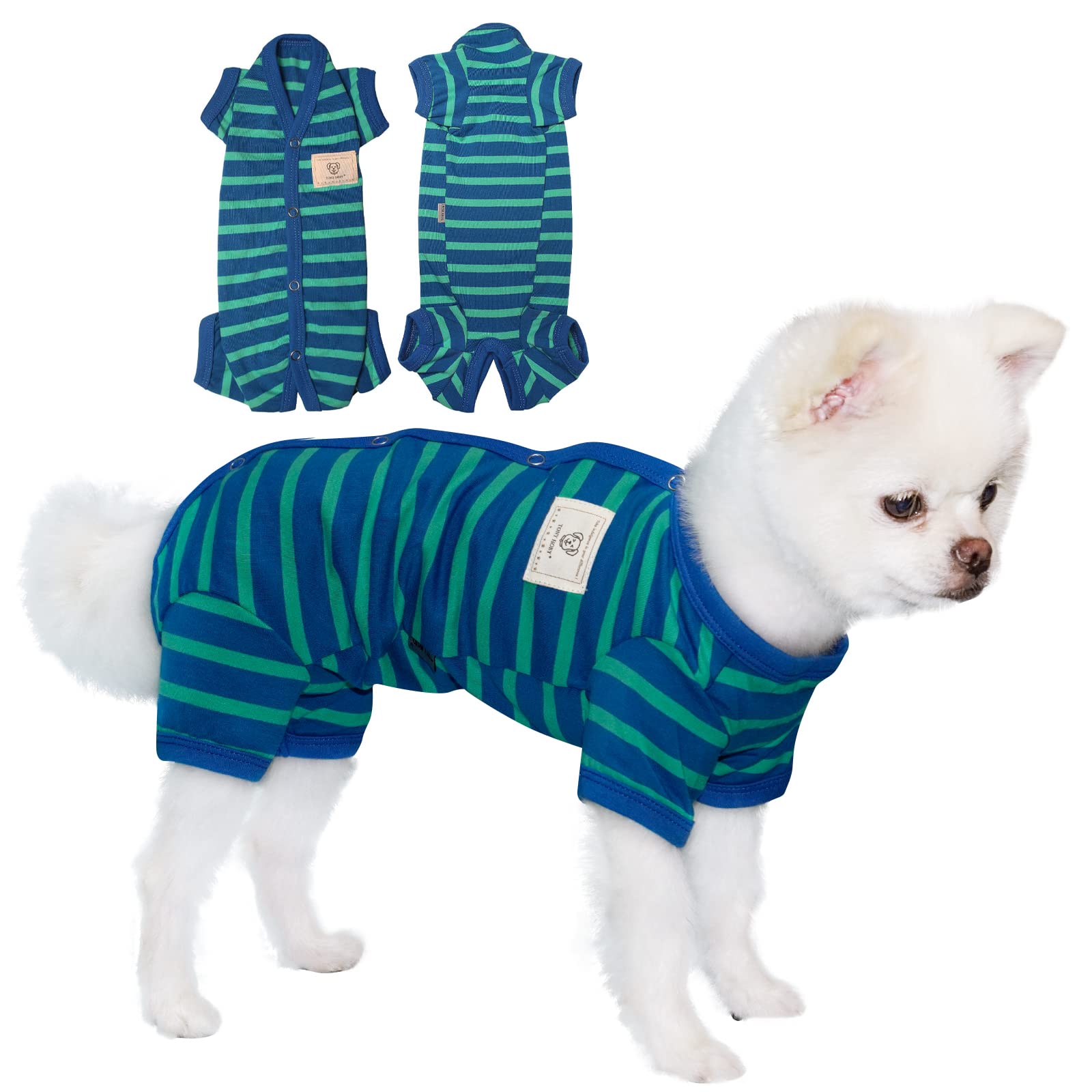 Tony Hoby Dog Pajamas For Medium Small Dog, Dog Jumpsuit With Stripes 4 Legged Pajamas, Soft Dog Onesies Pet Clothes (Blue&Green, Girl, Xl)
