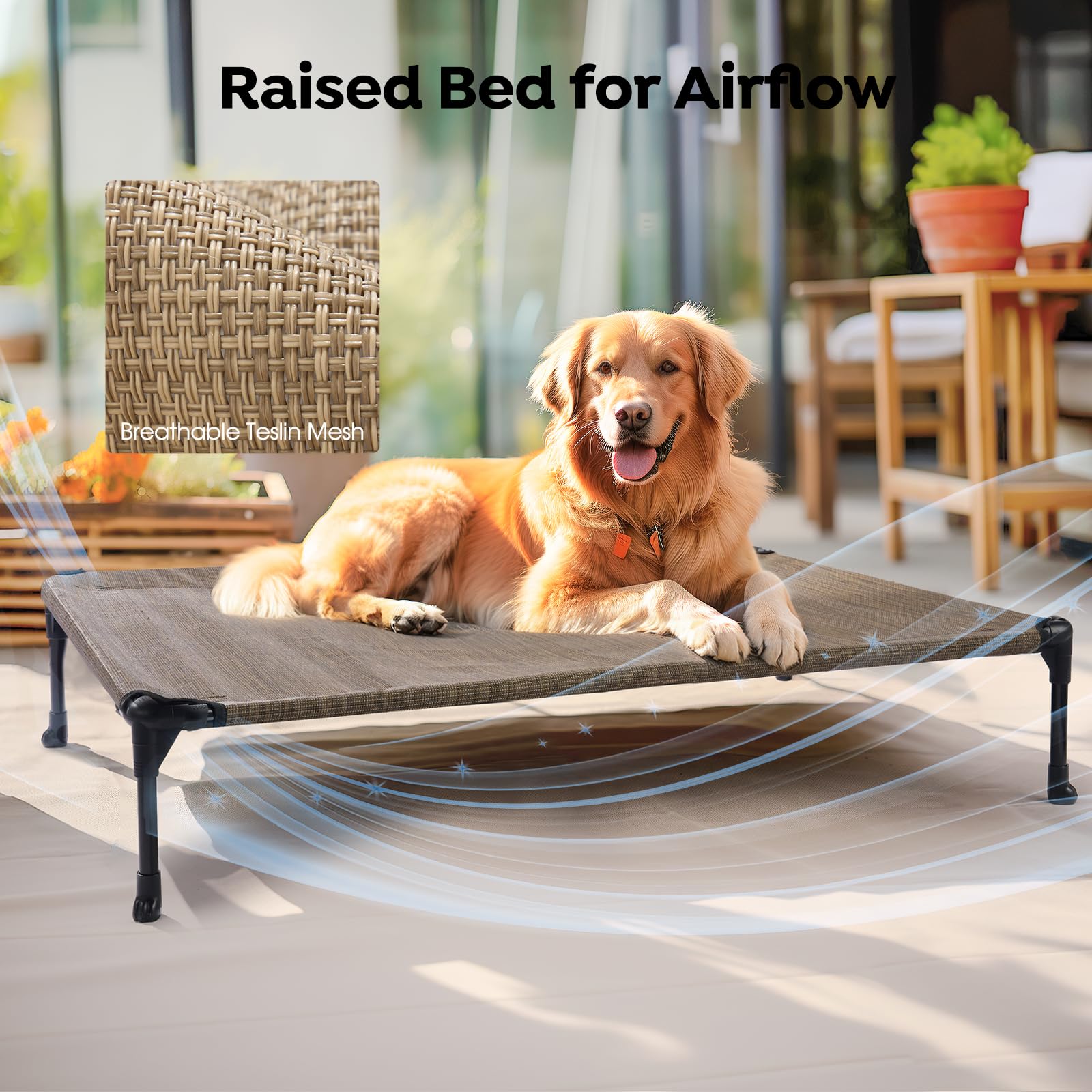 Veehoo 2 Pack Raised Dog Bed, Cooling Elevated Dog Bed, Portable Pet Cot With Washable & Breathable Mesh, No-Slip Feet, Durable Dog Cots Beds For Large Dogs, 42' X 30', Beige Coffee, Cwc1803-L