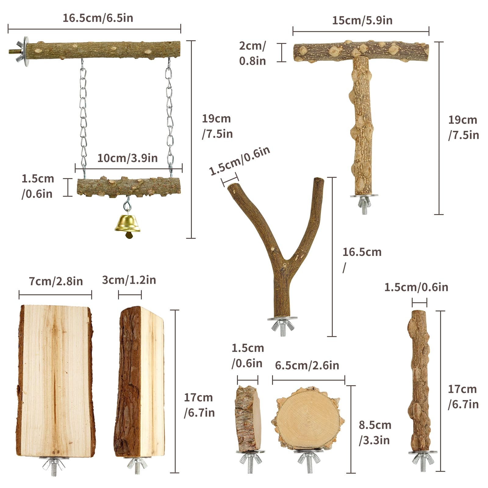 HPAWHOMEPART Bird Perches, 6pcs Natural Wood Birds Stand Branch, Bird Perch Chewing Stick Cage Accessories Parrot Climbing Stand