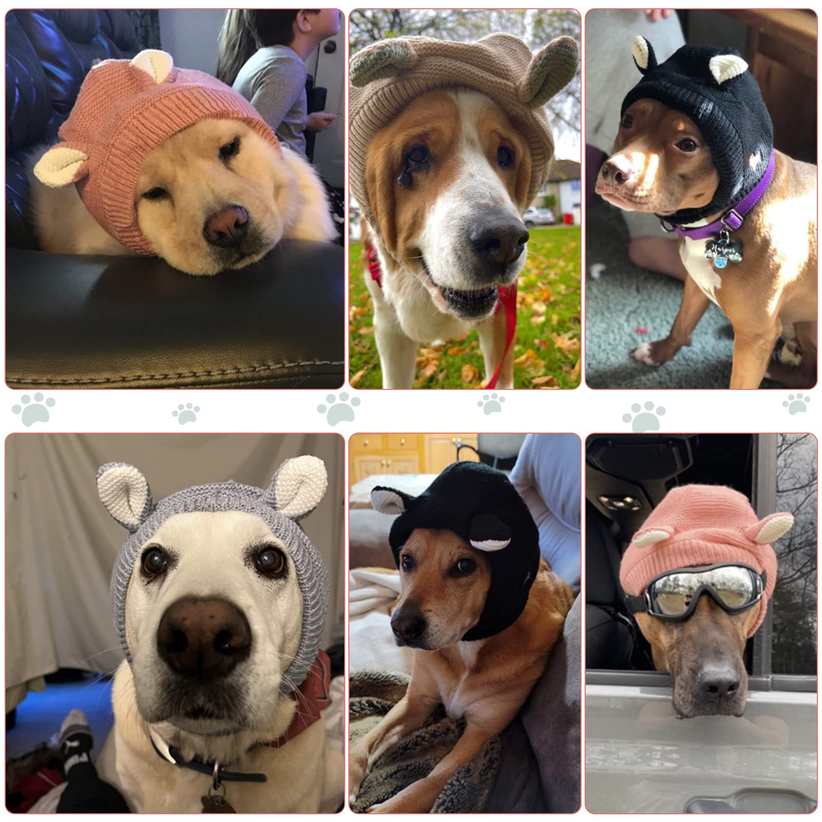 Frienda Dog Ear Muffs - Noise Protection Knitted Hats for Medium to Large Dogs - Black Winter Snood Head Wrap